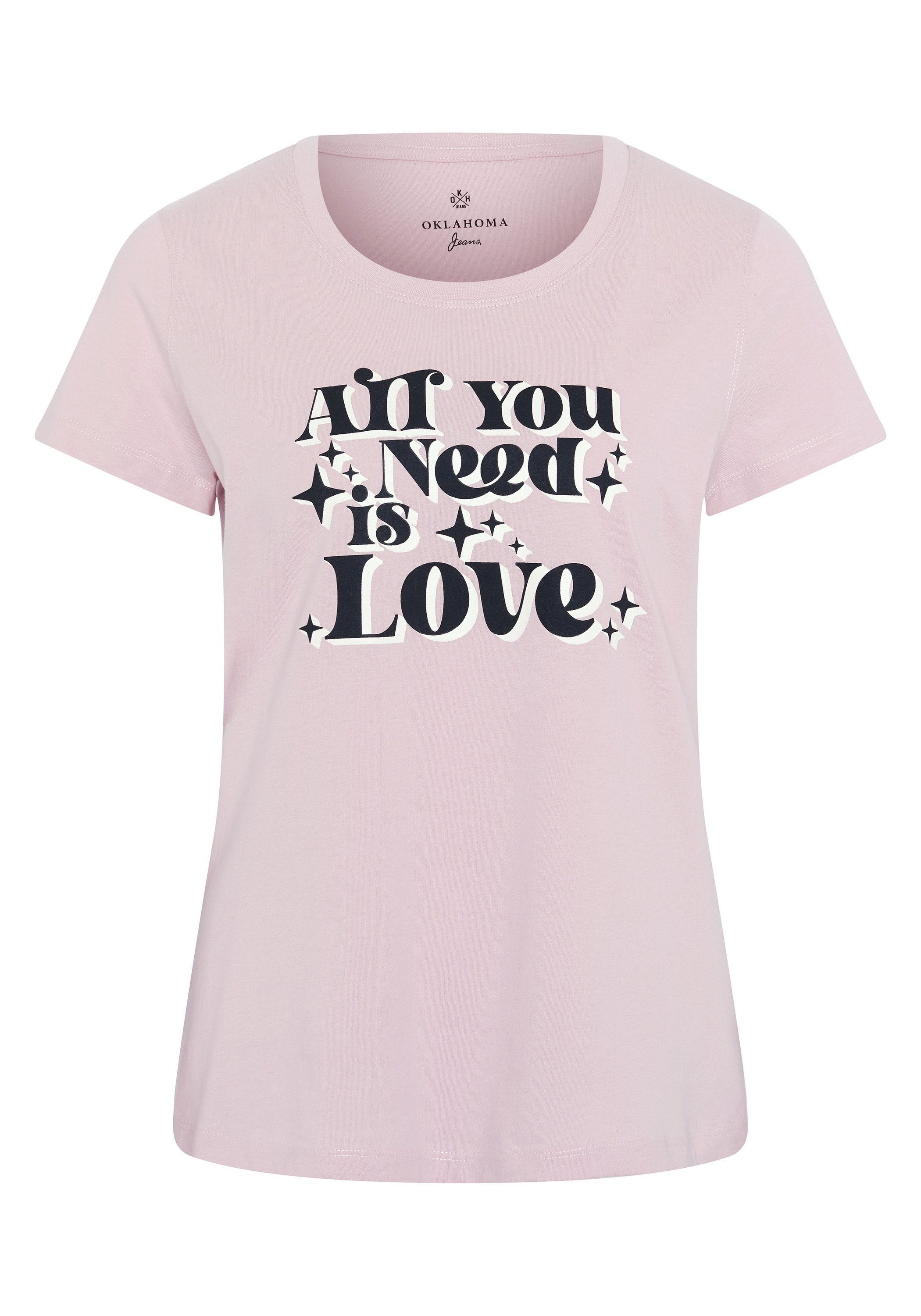 Oklahoma Jeans Print-Shirt mit Statement-Schriftzug 14-2305 Pink Nectar
