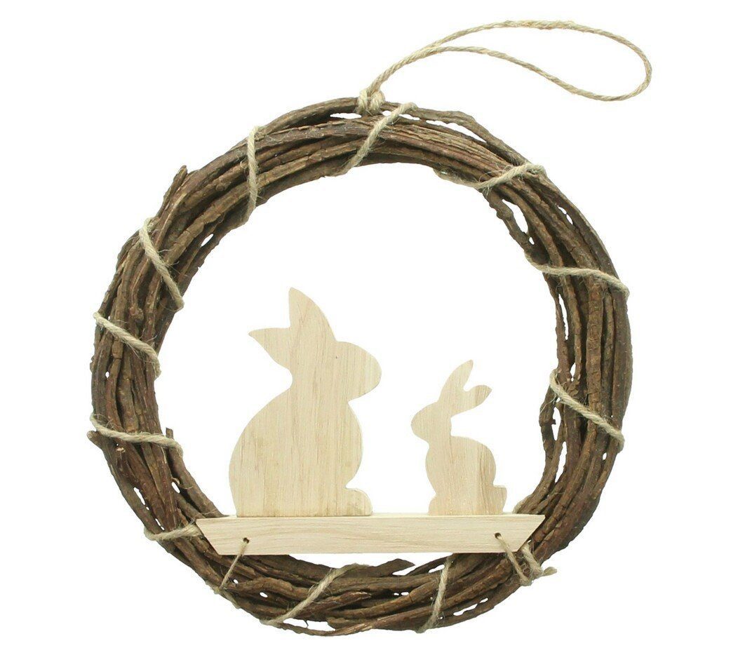 Home-trends24.de Osterkranz Hasenpaar Osterdeko Osterhase Deko Kranz Ostern Holz 25cm
