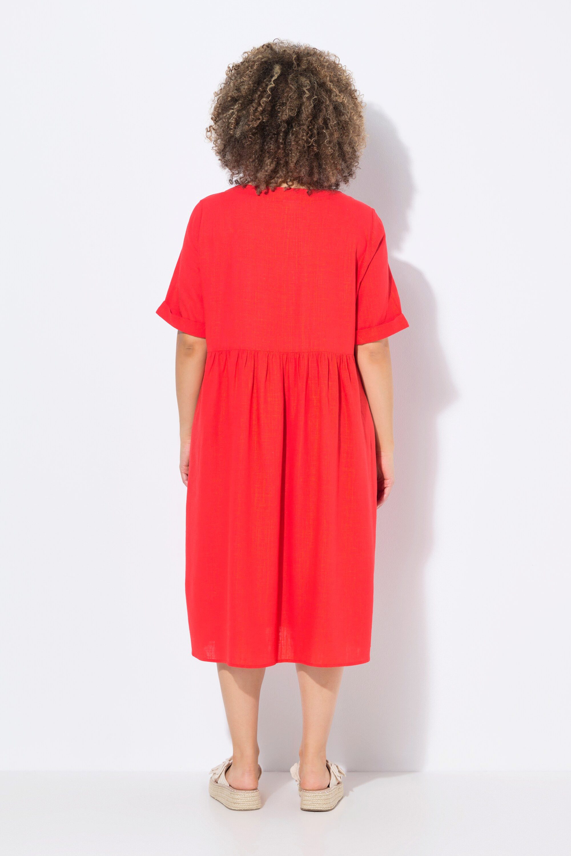 Ulla Popken Jerseykleid Kleid Leinenmix A-Linie Rundhals Halbarm