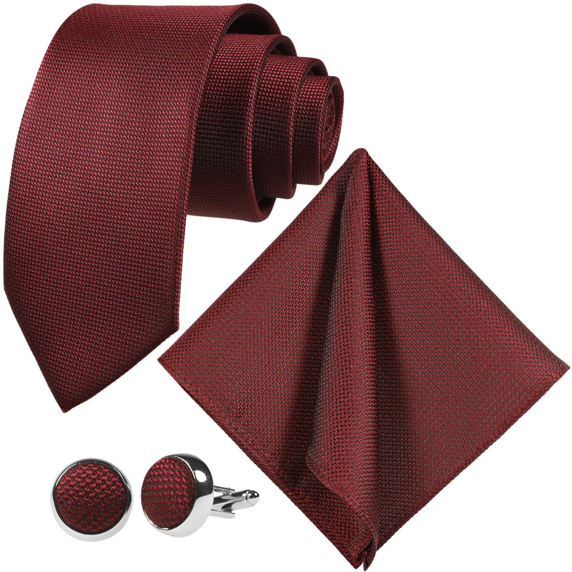 GASSANI Krawatte Hochzeitskrawatte Festlich, Herren-Krawatte Hochzeit Schlips zum Sakko (Set, 3-St., Krawattenset, mit Einstecktuch, Manschettenknöpfe) Breit (8cm), Grid, Klein-Kariert, Pique, Fein Karo, Matt, Seide-Touch