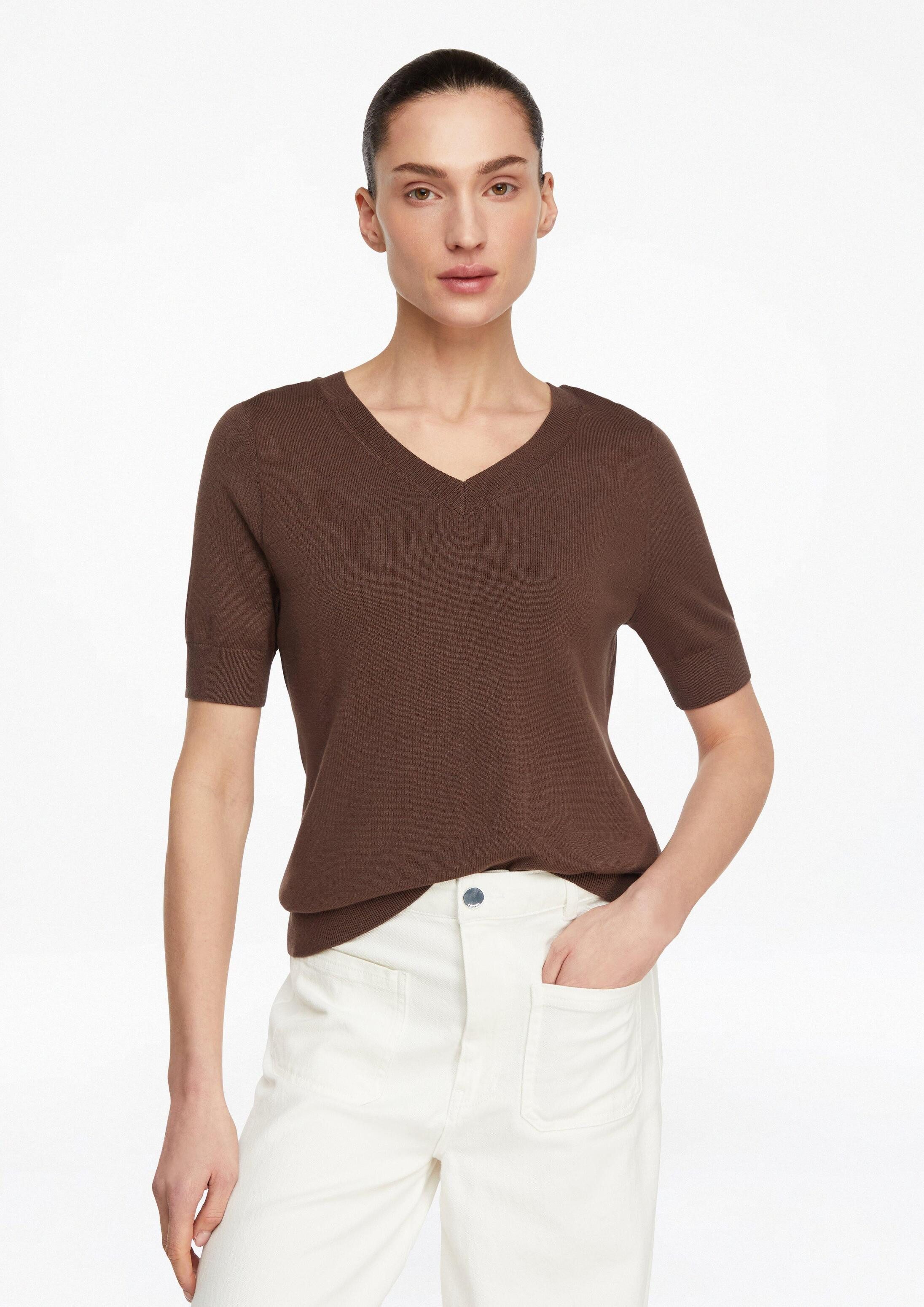 comma Kurzarmpullover Strickpullover Kurzarm-Pullover mit tiefem Rückenausschnitt und Bindedetail