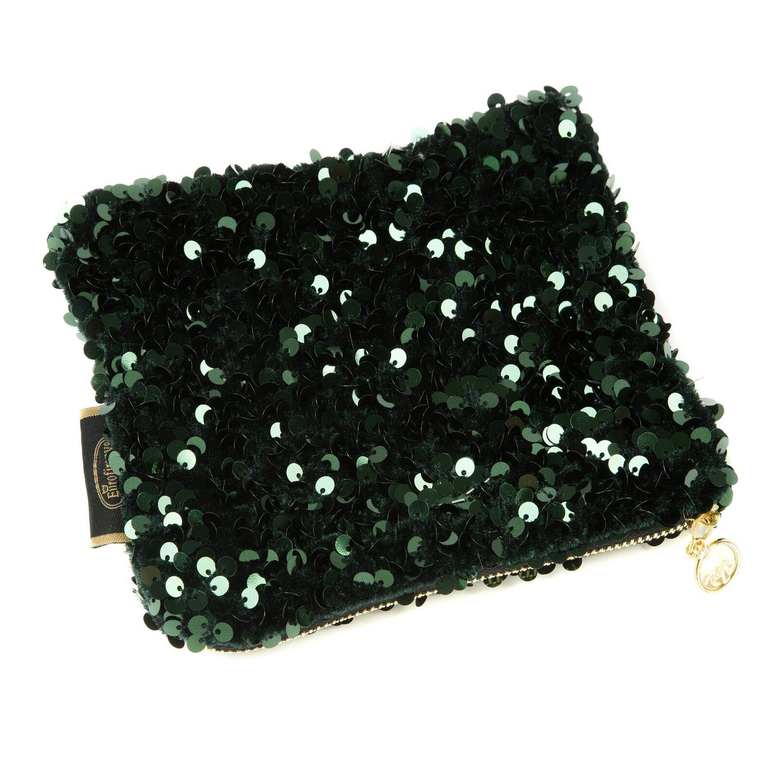 Eurofirany Kosmetiktasche Kompakte Kosmetiktasche 15x14 cm – grün, mit Paillettenv, Reißverschluss, 100 % Polyester – stylisch & praktisch