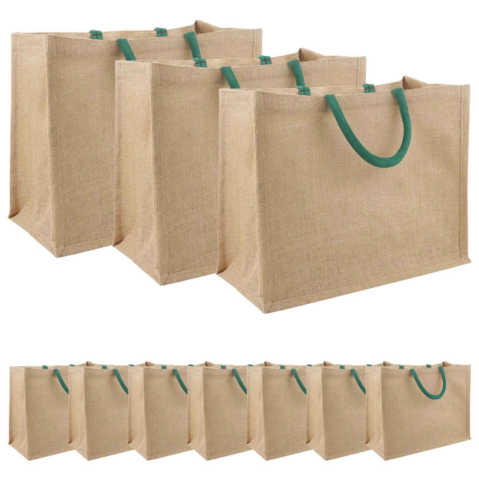 vidaXL Einkaufstrolley Jute-Handtaschen 10 Natürlich und Grün 42 x 33 x 19 cm