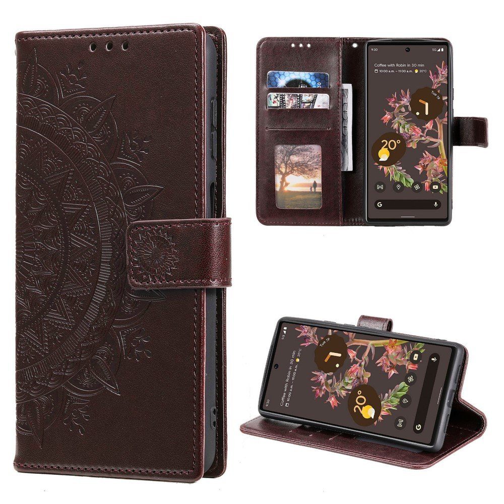 CoverKingz Handyhülle Hülle für Google Pixel 6 Handyhülle Tasche Flip Case Cover Etui 16,5 cm (6,5 Zoll), Klapphülle Schutzhülle mit Kartenfach Schutztasche Motiv Mandala