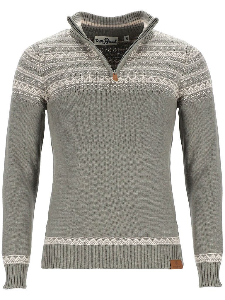 tomBrook Norwegerpullover Herren Troyer mit Norweger-Strick-Muster - Strickpullover Baumwolle