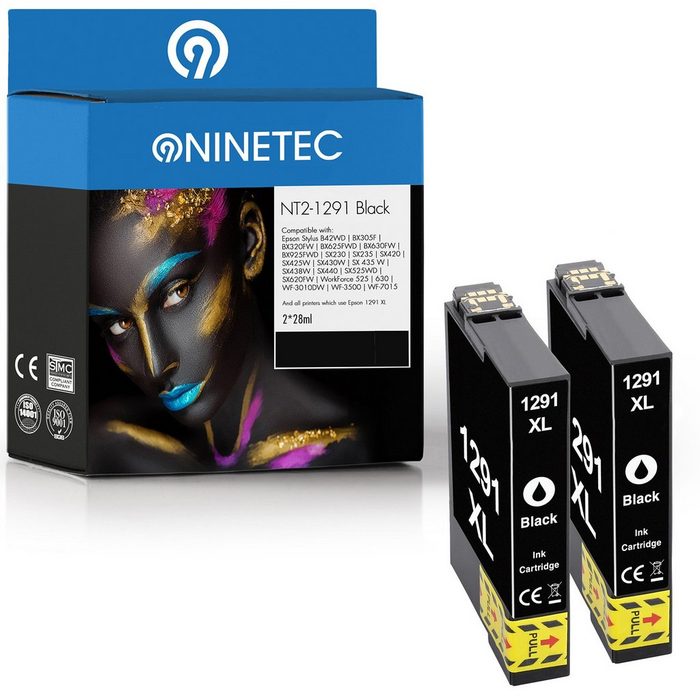 NINETEC 2er Set ersetzt Epson T1291 T 1291 Black Tintenpatrone