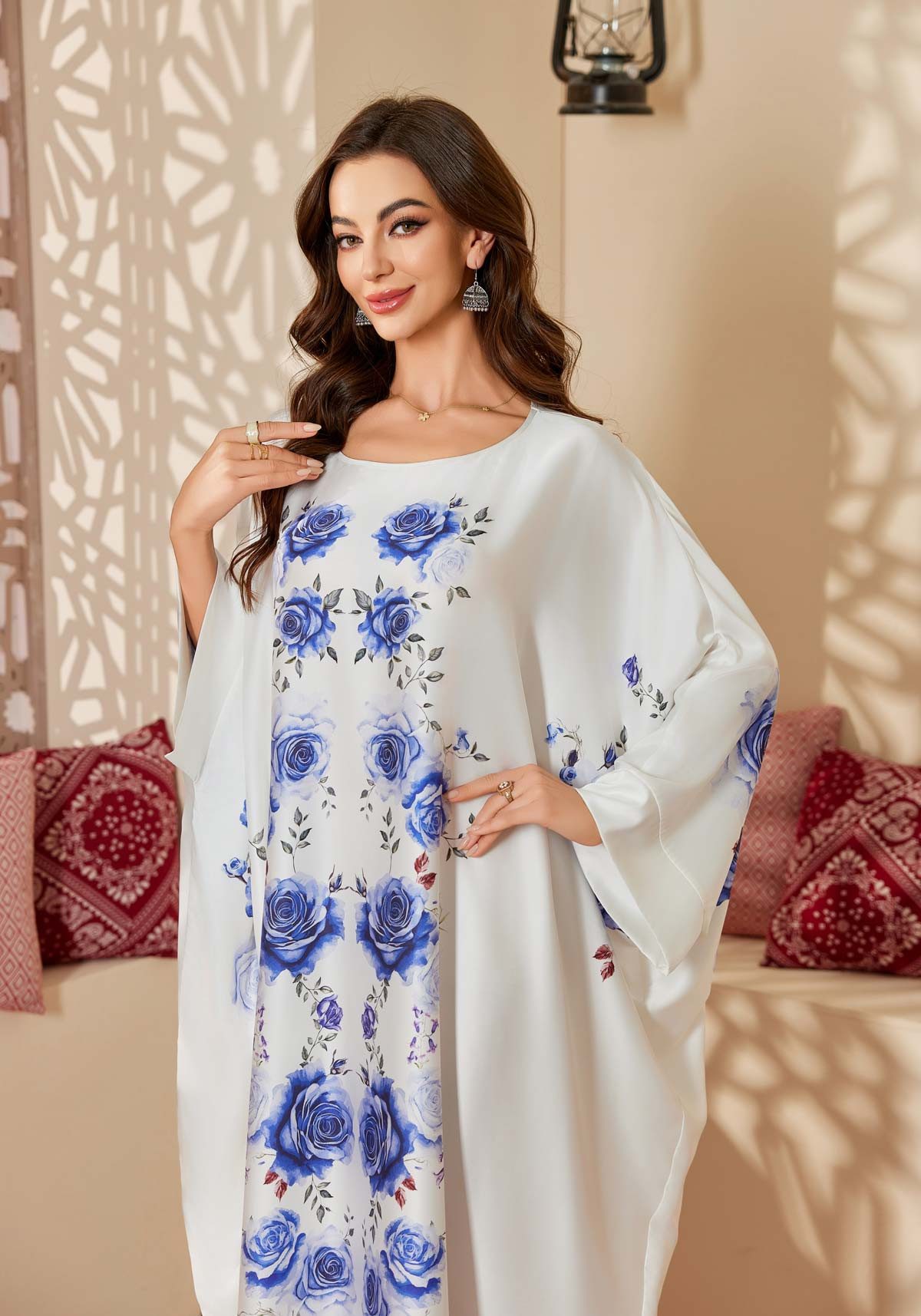 Vivi Idee Morgenmantel Kaftan Kimono Bademantel, Schlafmantel satin Sauna Einheitsgröße, Rund-Kragen/V-Kragen, kein Verschluss, Einheitsgröße, seidig – Bild 3 von 5