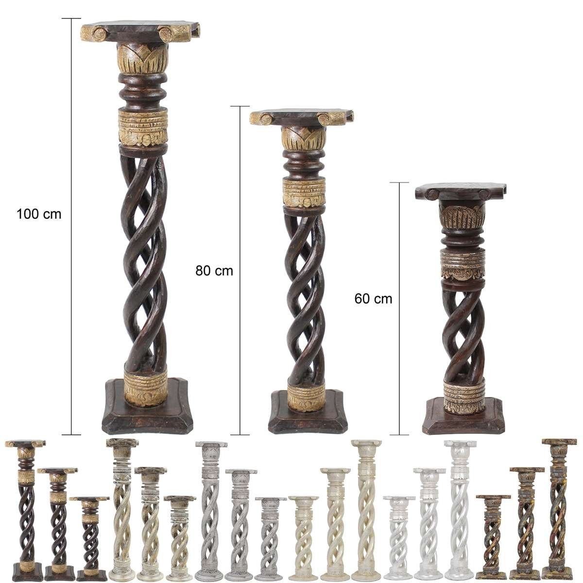 Oriental Galerie Blumenhocker Säule (1 Handarbeit klein Antik St), 60 cm Gedrehte Dunkelbraun