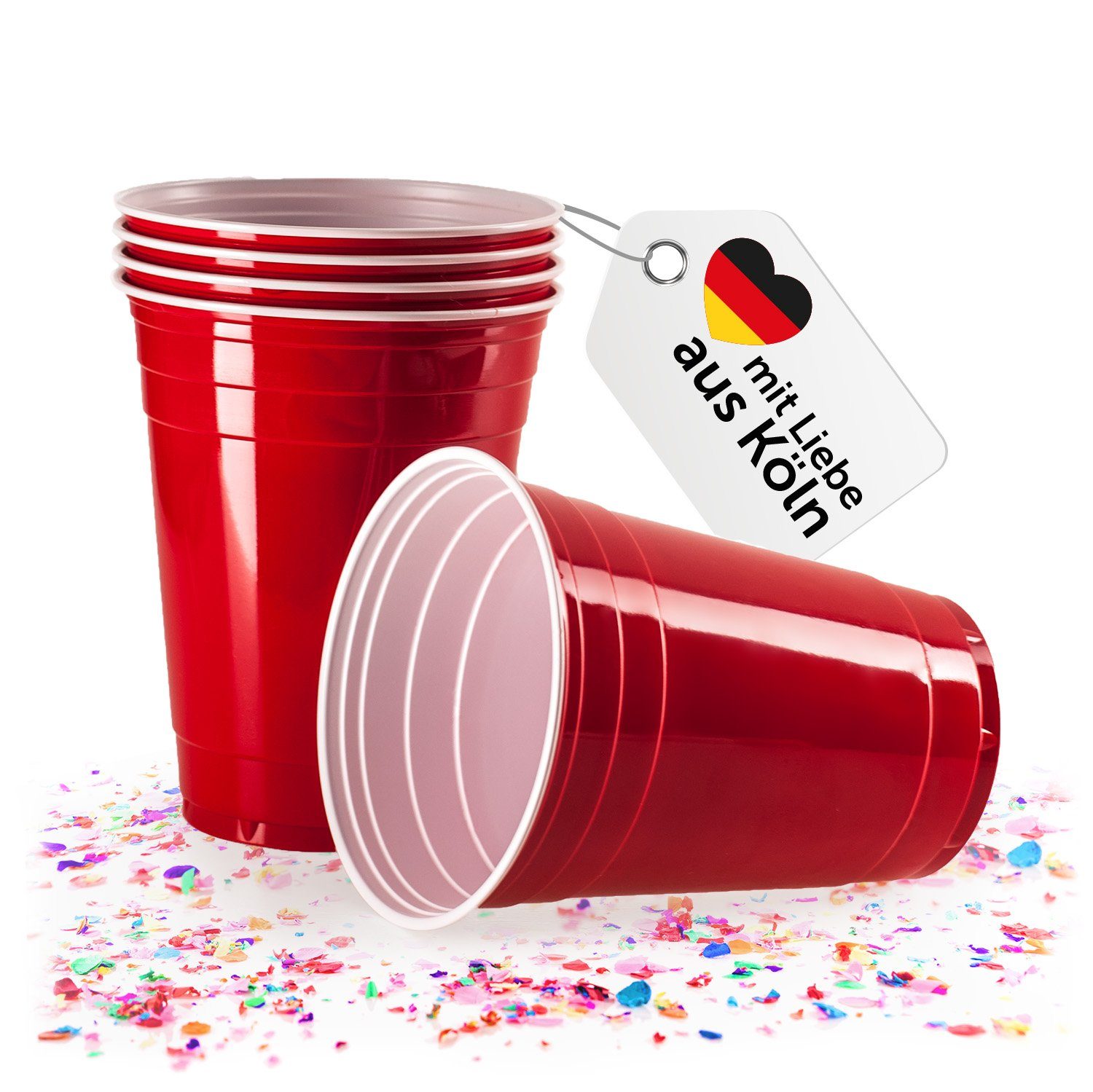 Vivaloo Becher 473 ml Plastikbecher wiederverwendbar, Original American Red Cups, 50-tlg., Partybecher Hartplastik Becher