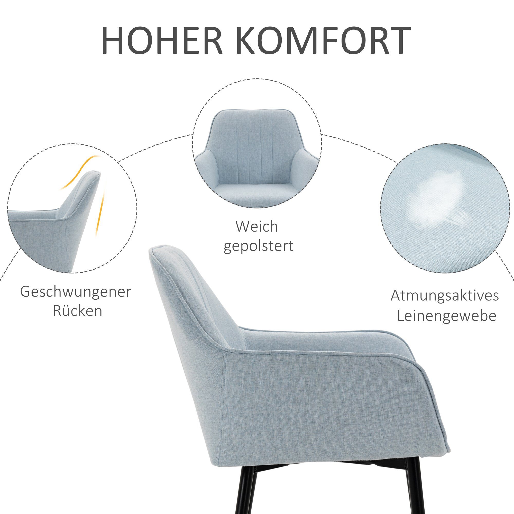 St), Essstühle Esszimmerstühle Polsterstuhl (Set, Esszimmerstuhl Set Rückenlehnen HOMCOM 2er Blau Esszimmerstühle 3 mit