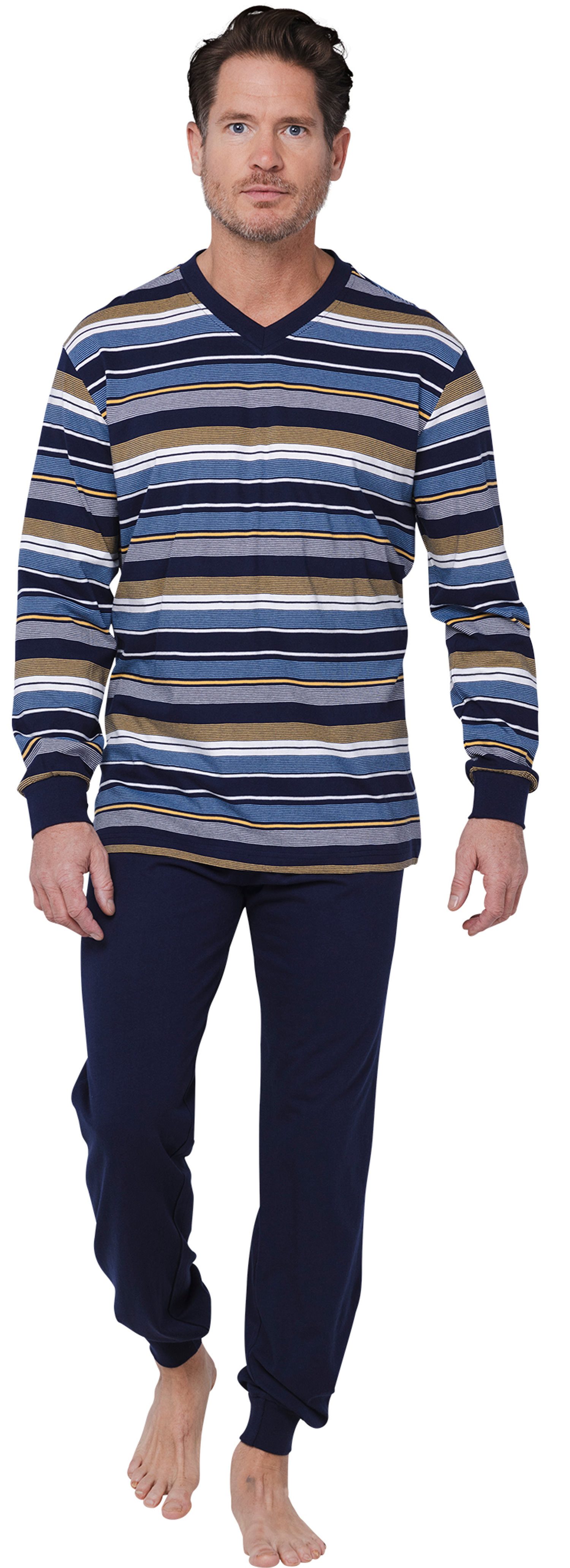 Pastunette Schlafanzug Herren Pyjama mit Bündchen (2 tlg) Baumwolle günstig online kaufen