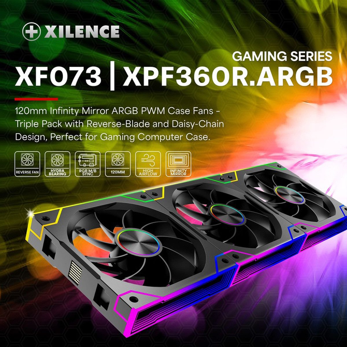 Xilence Gehäuselüfter Gaming Series XF073 ARGB Lüfter 3er Pack, XPF360R.ARGB Reverse Fan Design, XF073 – Bild 4 von 5