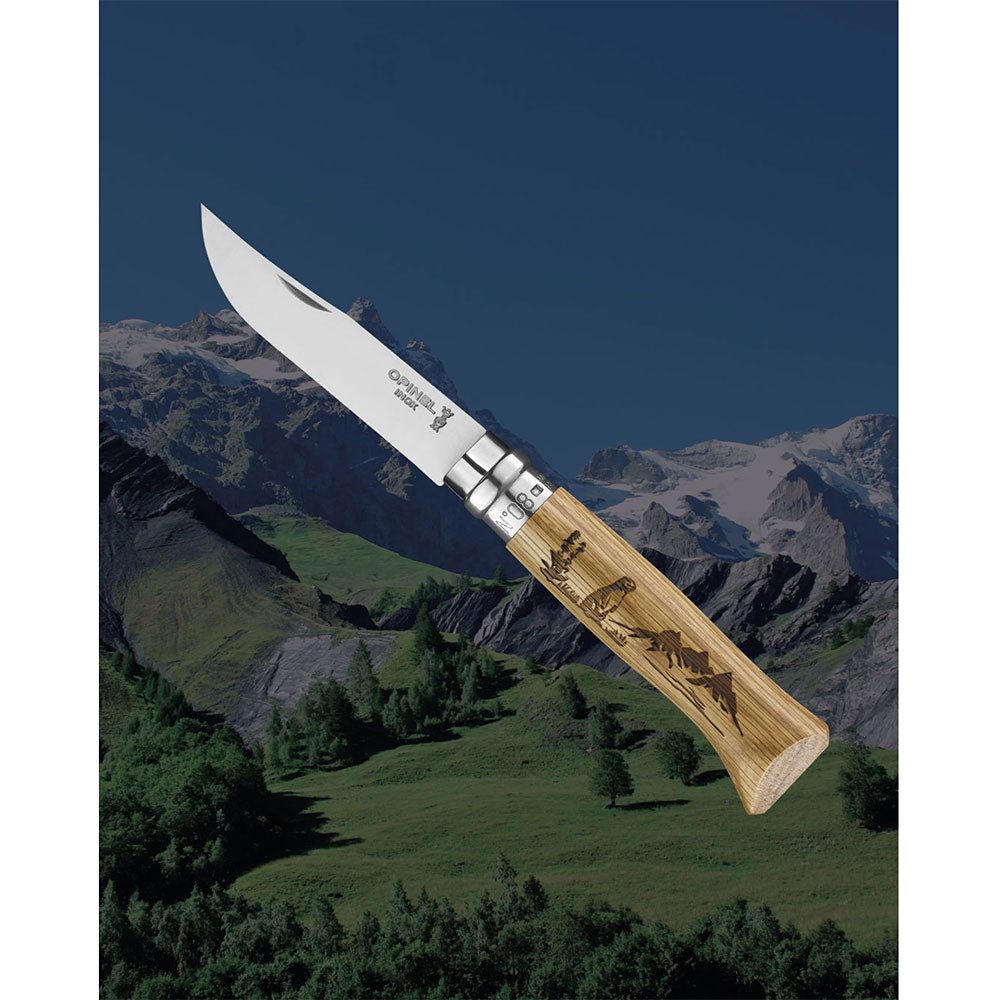 Opinel Taschenmesser No 08 Animalia America Taschenmesser - Murmeltier, sicherer Virobloc-Verschluss, Buchenholzgriff