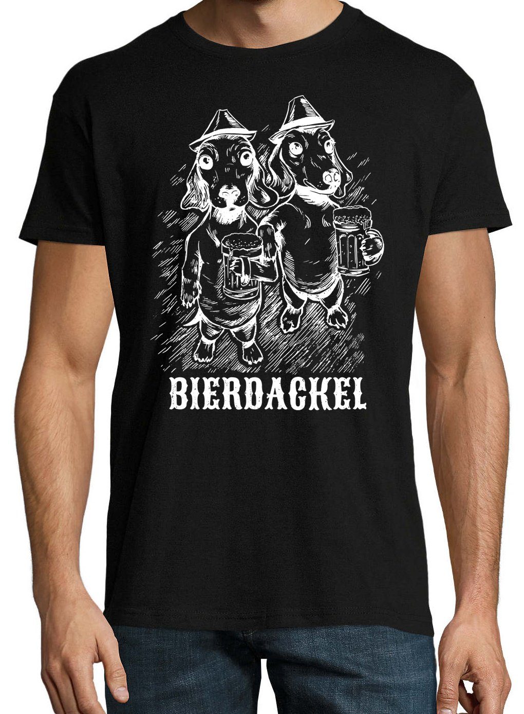 Schwarz Hunde mit Frontprint Youth trenigdem Designz Herren Dackel Shirt T-Shirt Bier