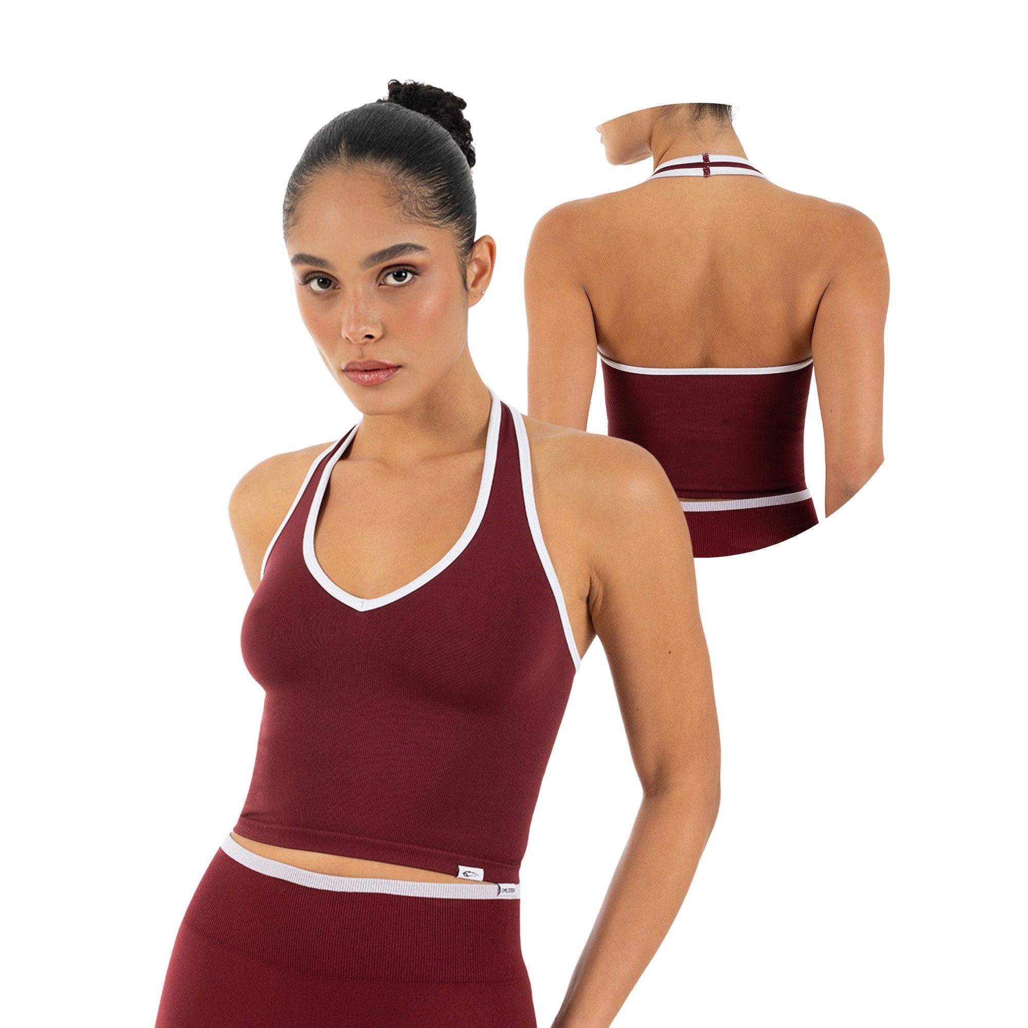 Smilodox Sport-BH Theda, Sport Top Damen Shaped Fit, Seamless, Gym & Freizeit Halterneck, V-Ausschnitt, Seamless, Stretch, Kontrastdetails