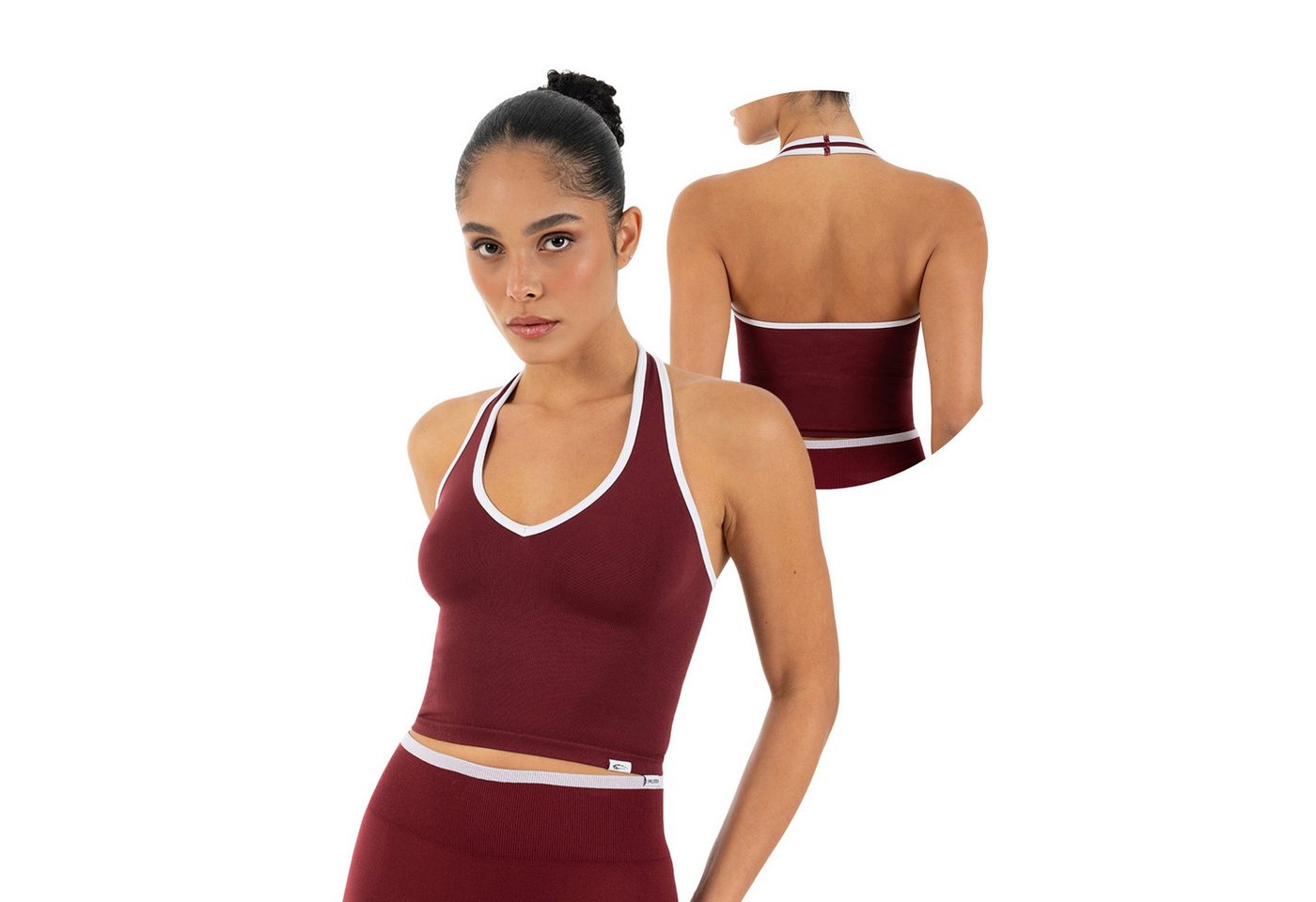 Smilodox Sport-BH Theda, Sport Top Damen Shaped Fit, Seamless, Gym & Freizeit Halterneck, V-Ausschnitt, Seamless, Stretch, Kontrastdetails
