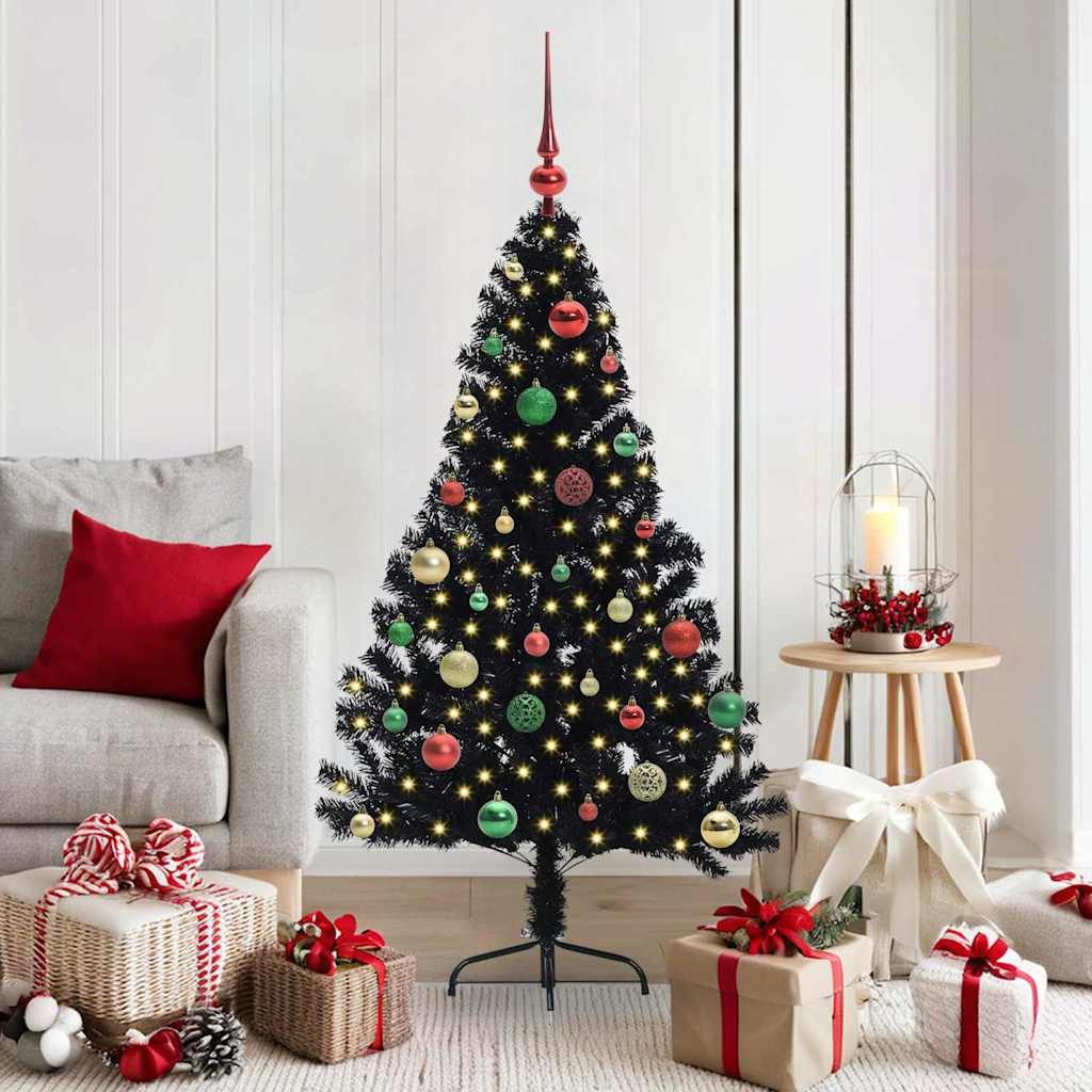 furnicato Künstlicher Weihnachtsbaum Schwarz 150 cm mit warmweißen