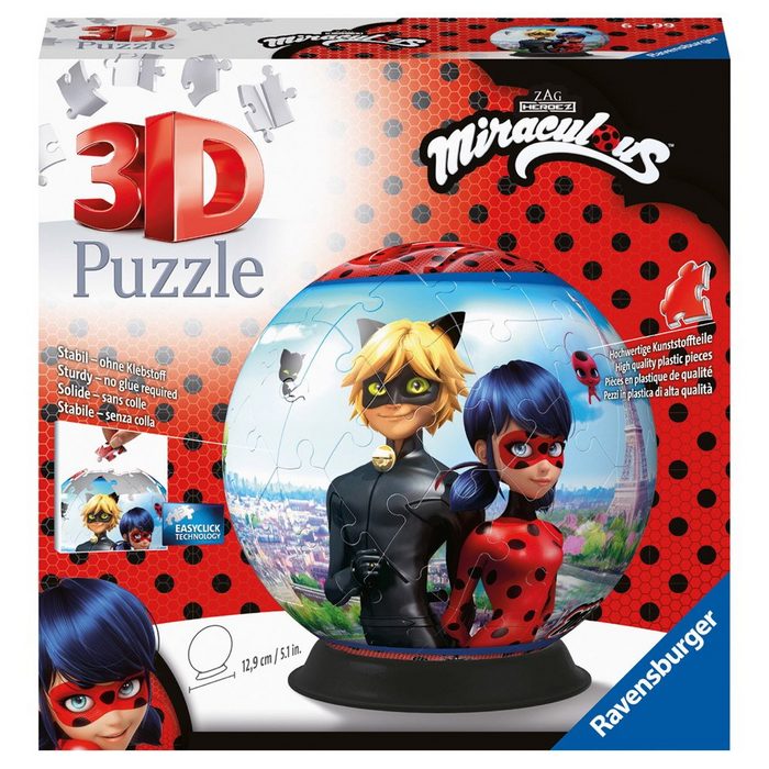 Ravensburger 3D-Puzzle 72 Teile Ravensburger 3D Puzzle Ball Miraculous 11167 72 Puzzleteile