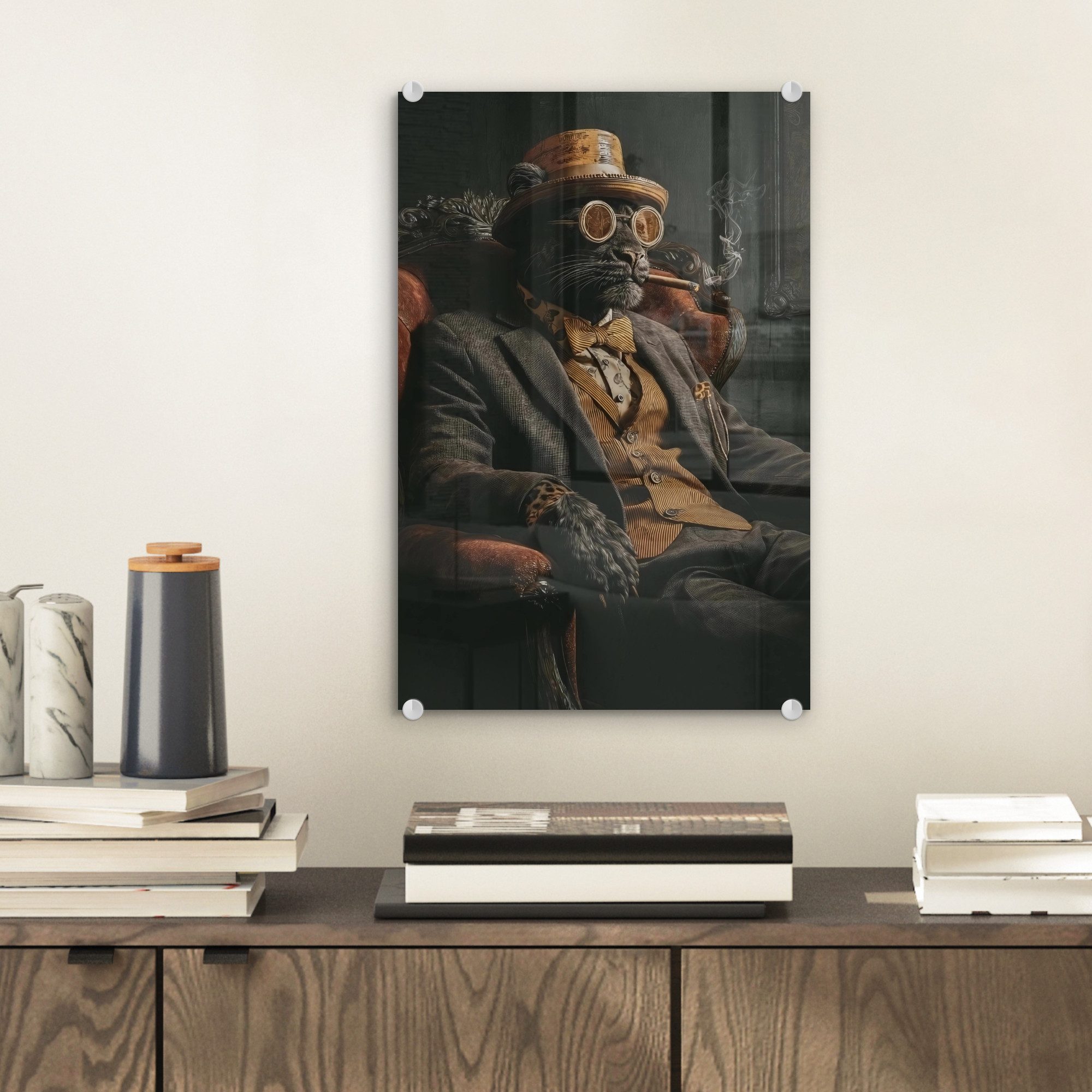 MuchoWow Acrylglasbild Katze - Anzug - Orange - Zigarre, Inkl. Aufhängung, günstig online kaufen