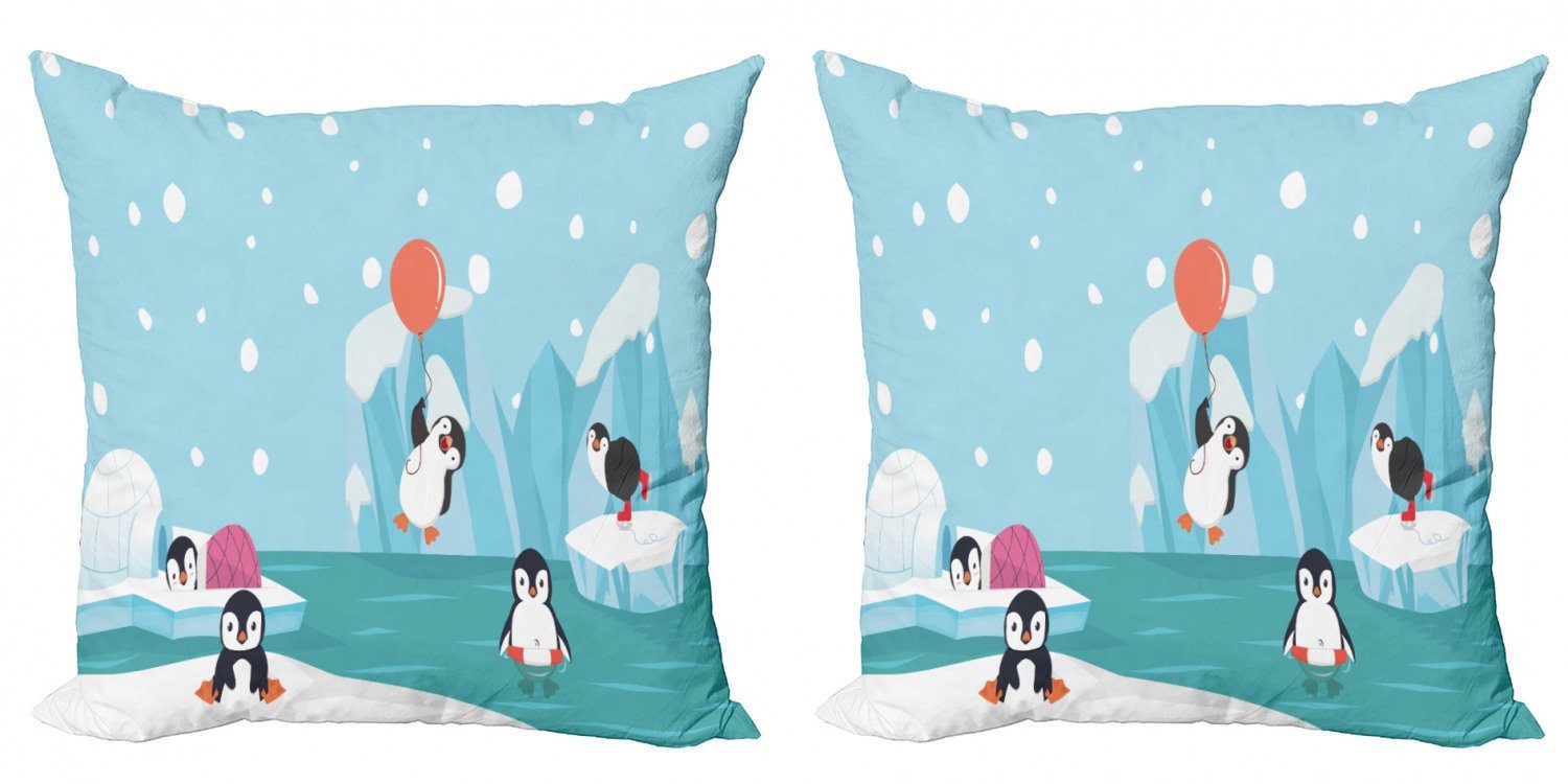 Kissenbezüge Modern Accent Doppelseitiger Digitaldruck, Abakuhaus (2 Stück), Nordpol Pinguine auf Eis
