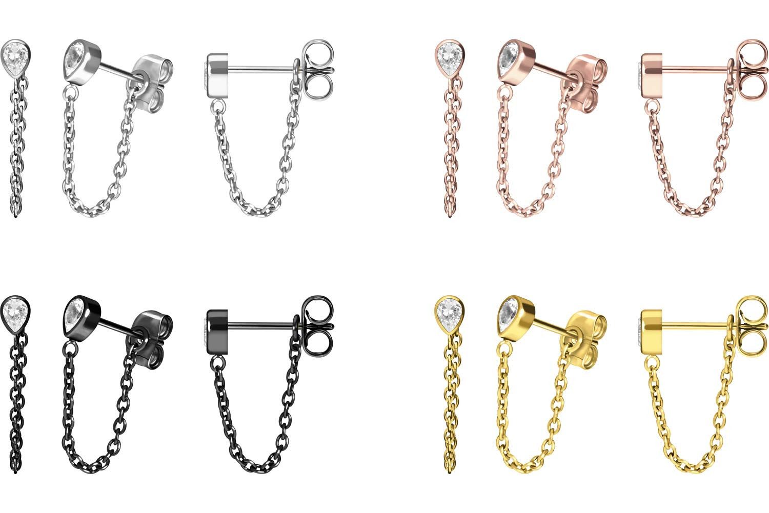 FILANGO Paar Ohrstecker Titan Ohrstecker KRISTALLTROPFEN + KETTE (Ohrstecke günstig online kaufen