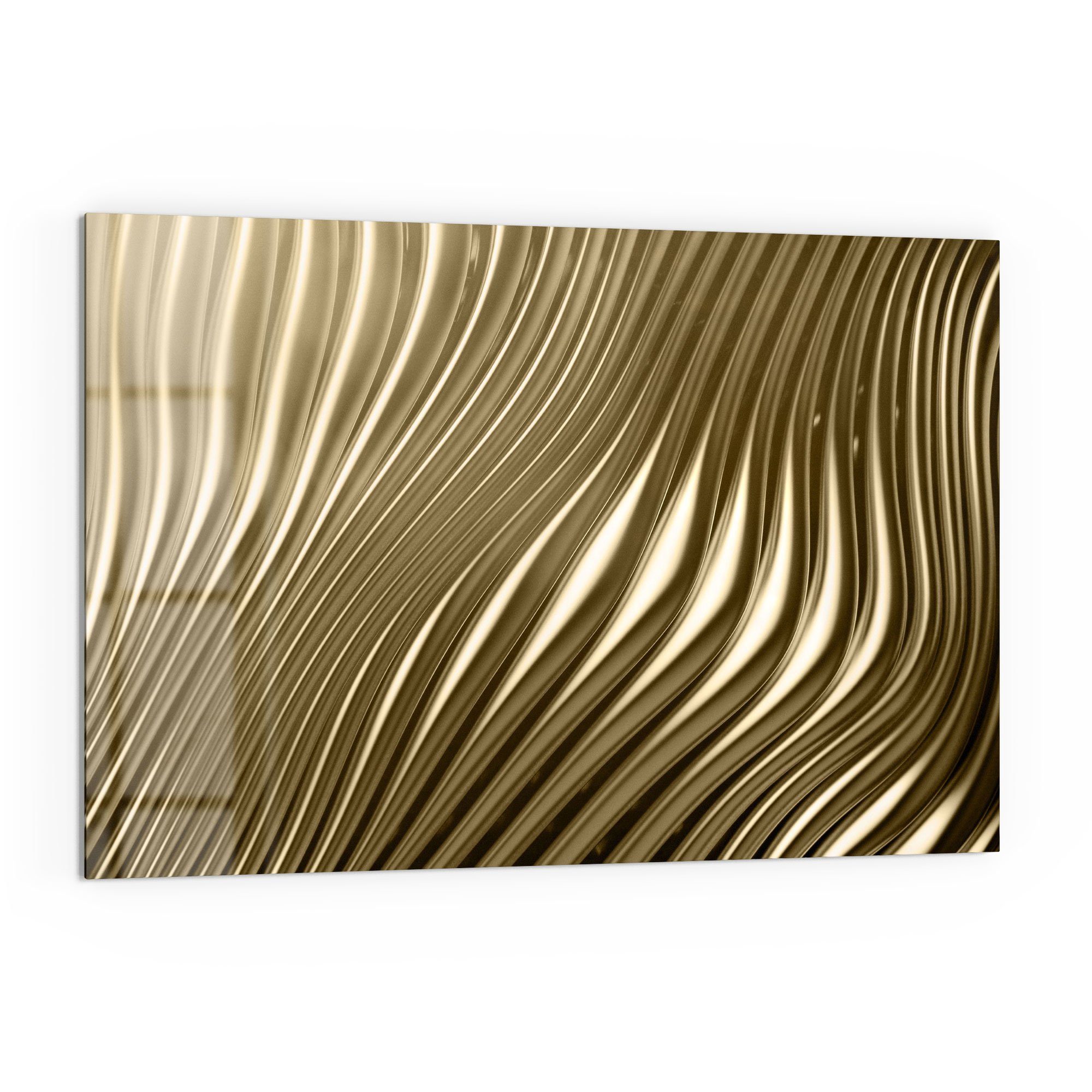 DEQORI Küchenrückwand 'Goldenes Rillendesign', Glas Spritzschutz Badrückwand Herdblende