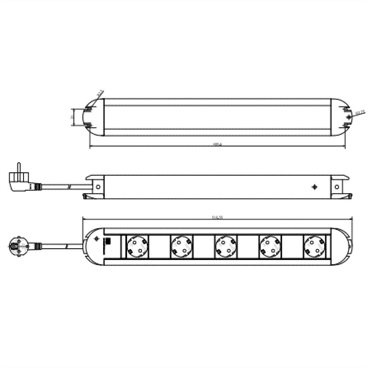 Bachmann PRIMO Steckdosenleiste 5x Schutzkontakt, Aluminium, Dosenabstand 85mm Steckdosenleiste (Kabellänge 1.75 m), 331.032