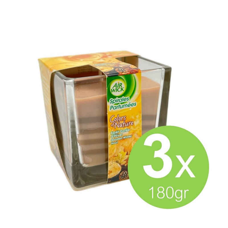 Air Wick Raumduft Kerze Duftkerze Set 180gr Goldenes Winterholz 30std Brenndauer (Tiefenentspannung Geschenkset Kerzen aus ätherische Öle winterlichen Holz, 3-St., Raumduft Duft für die Wohnung Wachskerze), Aroma Kerze im Glas langanhaltender und Intensiver Duft