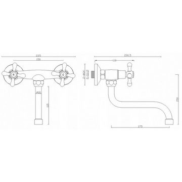 Sanixa Waschtischarmatur Wandarmatur Retro Messing verchromt schwenkbar Zweigriff Armatur (Wasserhahn nostalgisch) Waschtisch-Armatur Wasserhahn vintage Waschbecken