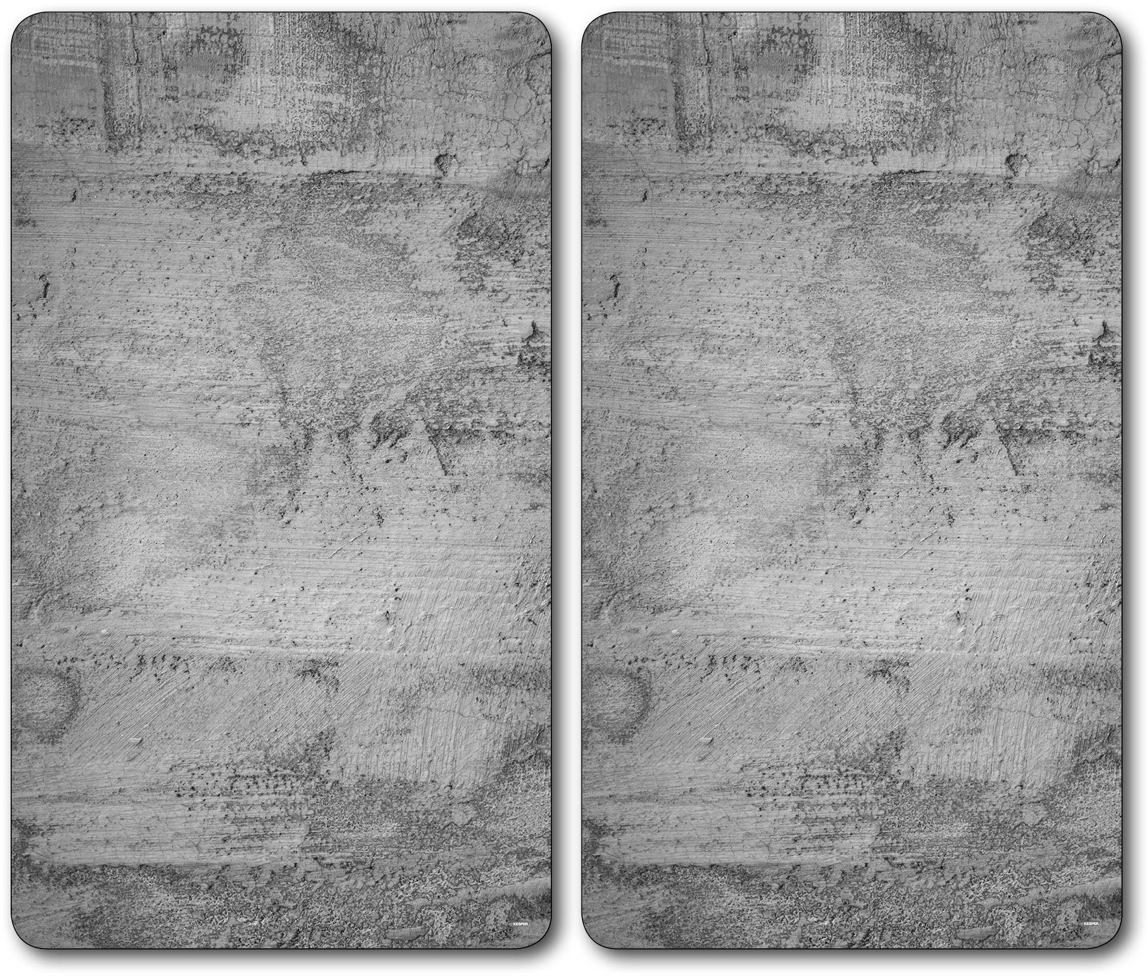 KESPER® Schneide- und Abdeckplatte Herdabdeckplatte, Motiv: Beton, ESG-Sicherheitsglas, (Set, 2 tlg), Mit 6 Elastikfüßen je Platte