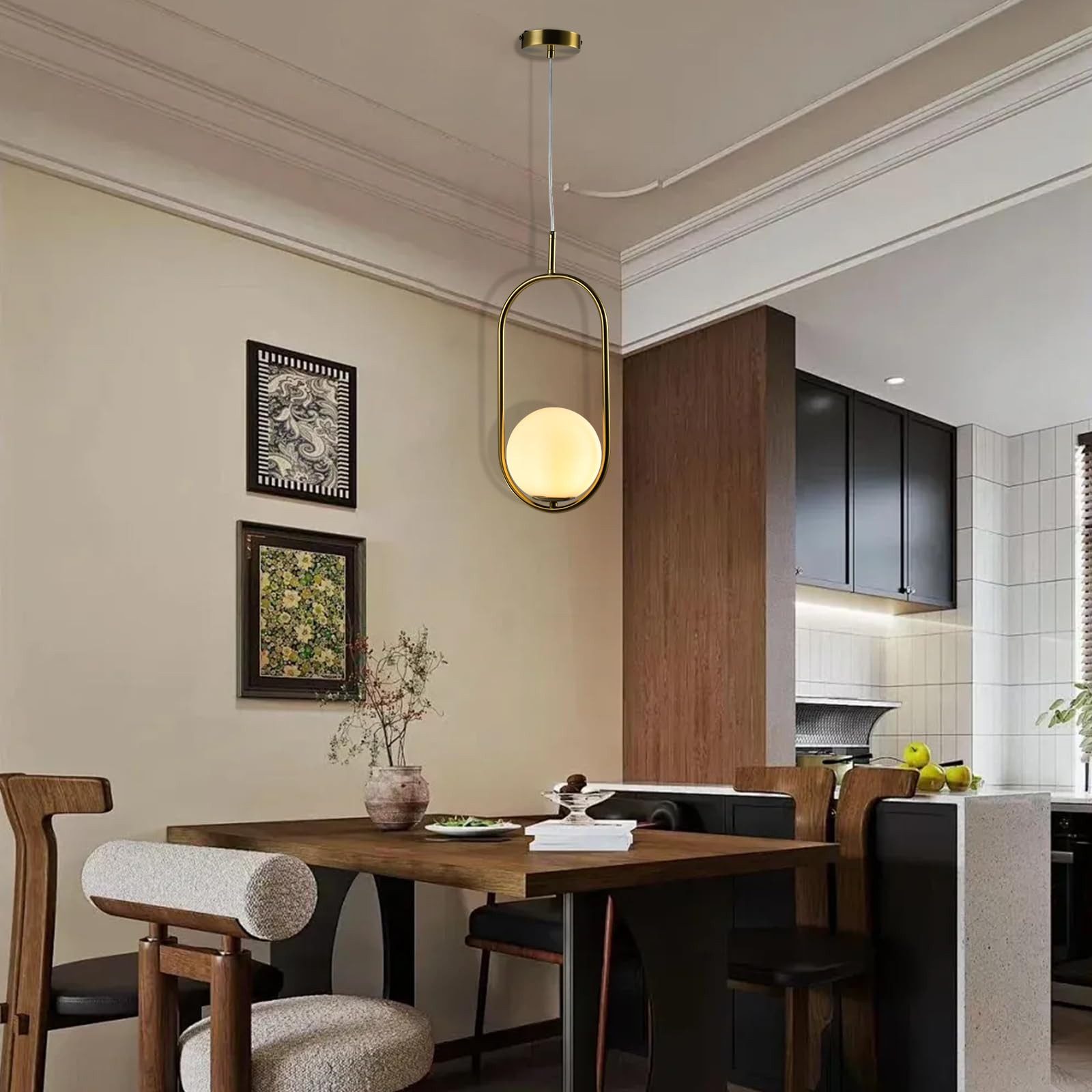 LQWELL Pendelleuchte Modern Skandinavisch Globe Pendelleuchteenlampe Hängeleuchte G9, keine Glühbirnen, Innenbeleuchtung Lampe Mid Century Pendellampe Hängelampe, Pendelleuchte Esstisch, für Küche Wohnzimmer Schlafzimmer Esszimmer