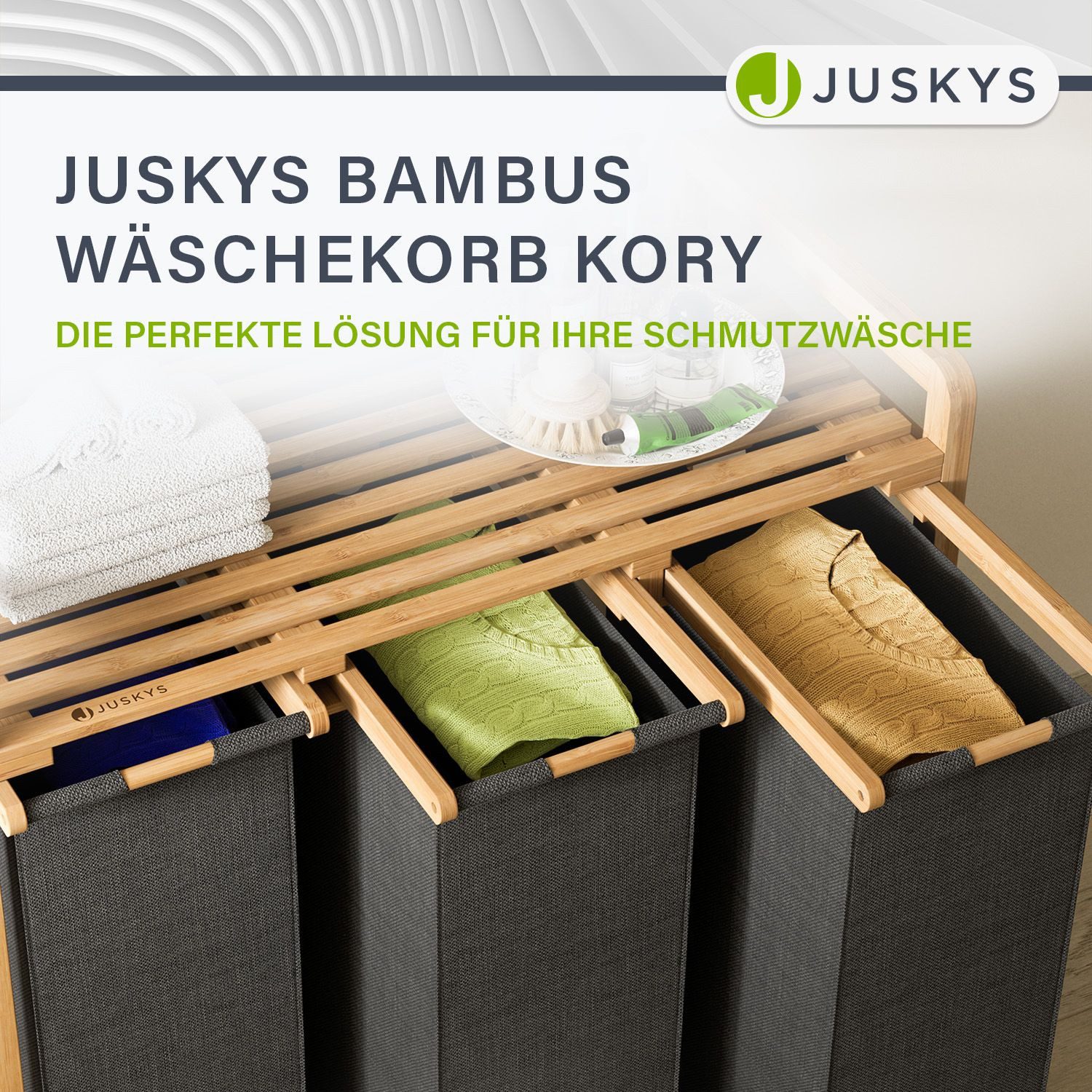 Juskys Wäschekorb Kory, aus Bambus, 3 günstig online kaufen