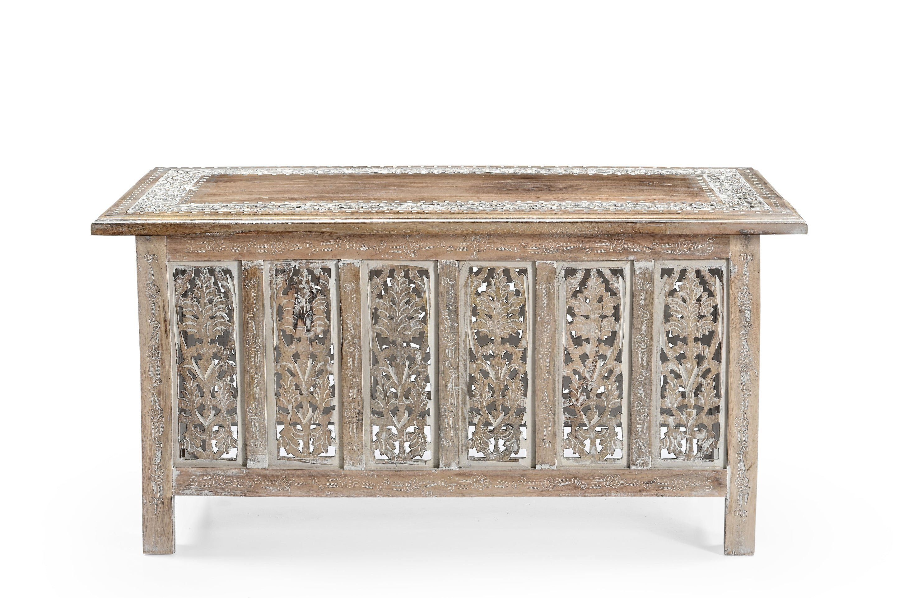iAnanas Beistelltisch Orientalischer Elefantentisch Holz Dekotisch (Massivholz Beistelltisch Antikbraun - Rund mit geschnitztem Muster, 1-St), Orientalischer Sofatisch Massivholz - Mandala Holztisch Unikat