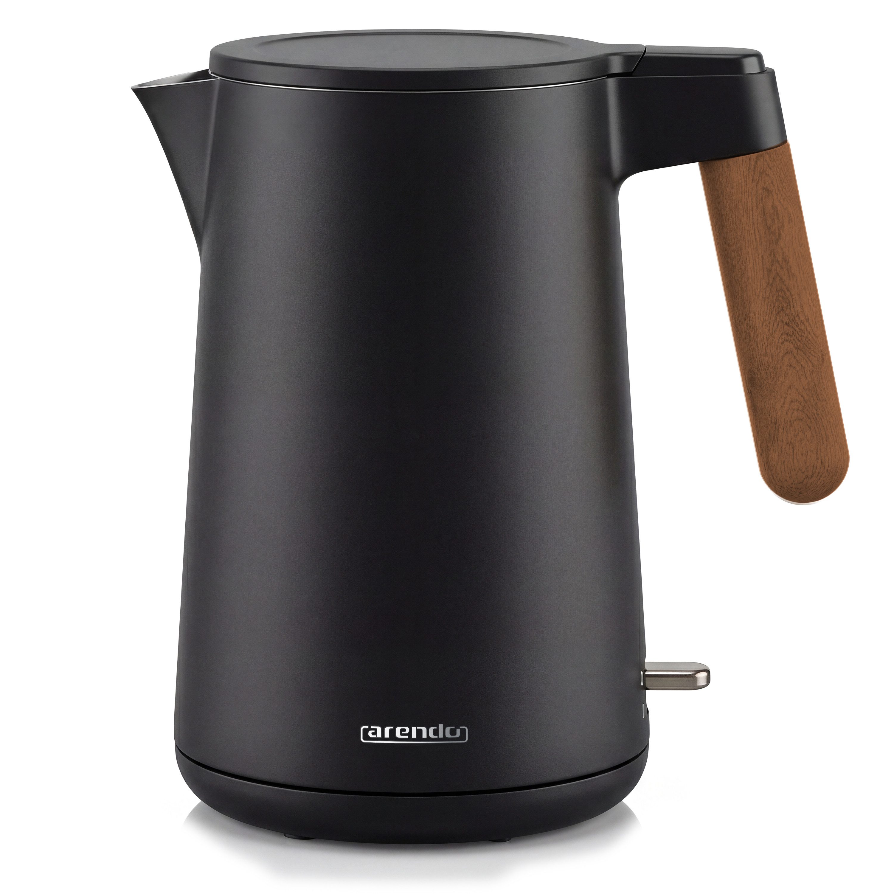 Arendo Wasserkocher Edelstahl, Doppelwand, Cool-Touch, 360° Basis, mit Griff in Holzoptik, 1,5 l, 2200 W, Trockengehschutz & Überhitzungsschutz, BPA-frei, GS Geprüft