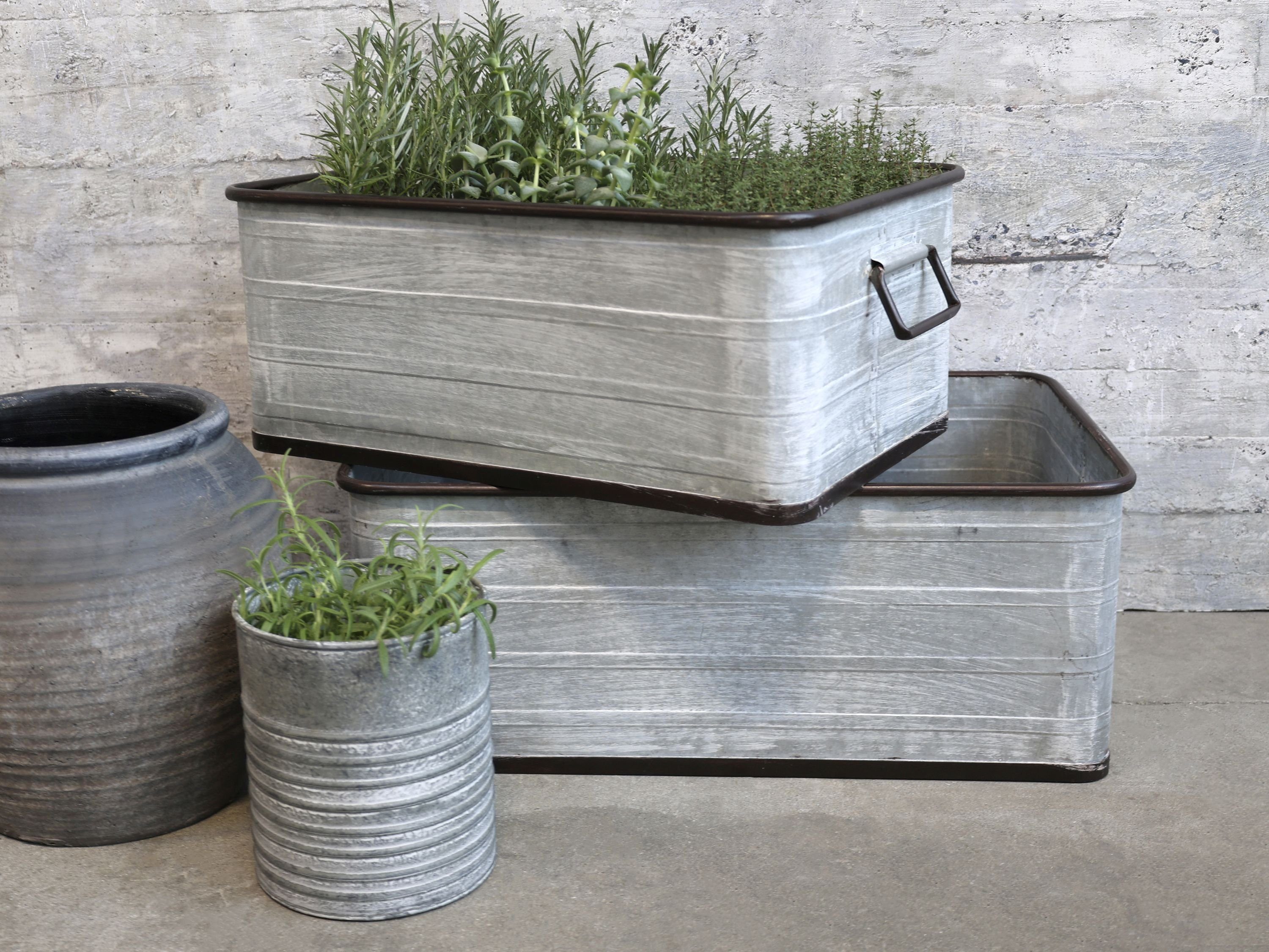 Chic Antique Pflanzkübel 2er Set Wanne Dekowanne Pflanztopf Pflanzkübel Metall Grau Chic