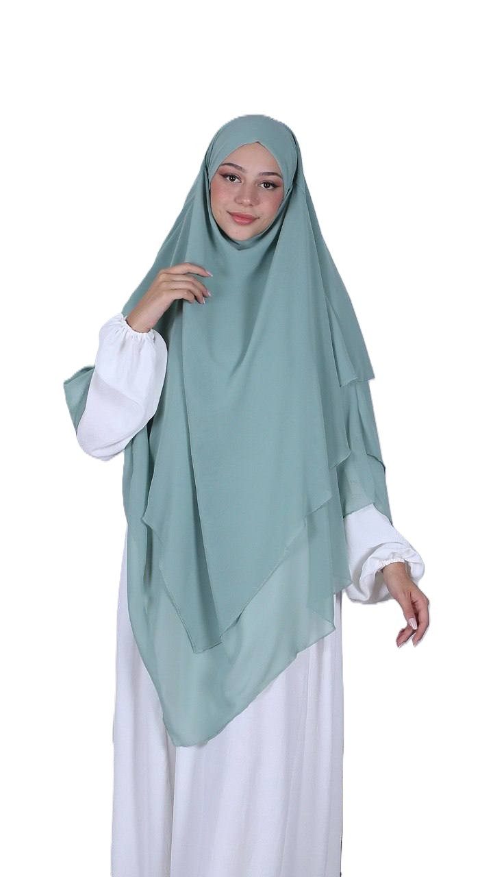 Aymasal Kopftuch Dreilagiger Khimar Chiffon Khumur Hijab Kopftuch Bedeckung locker, (Einzelstück, Einzelner Artikel), Dreilagiger Khimar aus Chiffon locker fallender Hijab für Alltag StilD