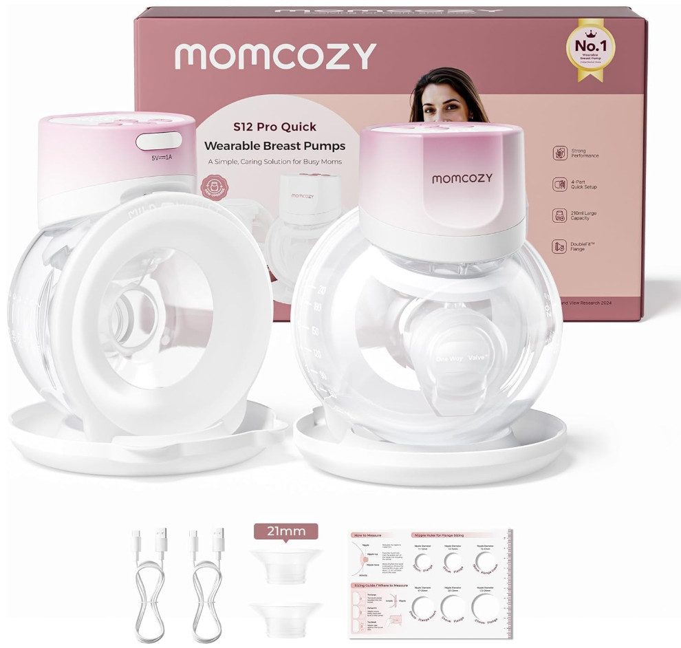 TSE Elektrische Doppelmilchpumpe Momcozy S12 Pro Quick Milchpumpe Elektrisch Freihändig 2er Set Rosa
