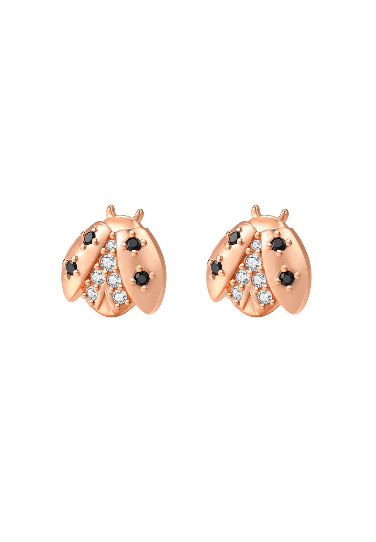 Hey Happiness Paar Ohrstecker Marienkäfer mit Zirkon, 18K Roségold vergoldetes 925 Silber, Kristalle Ohrringe für Glück und Liebe