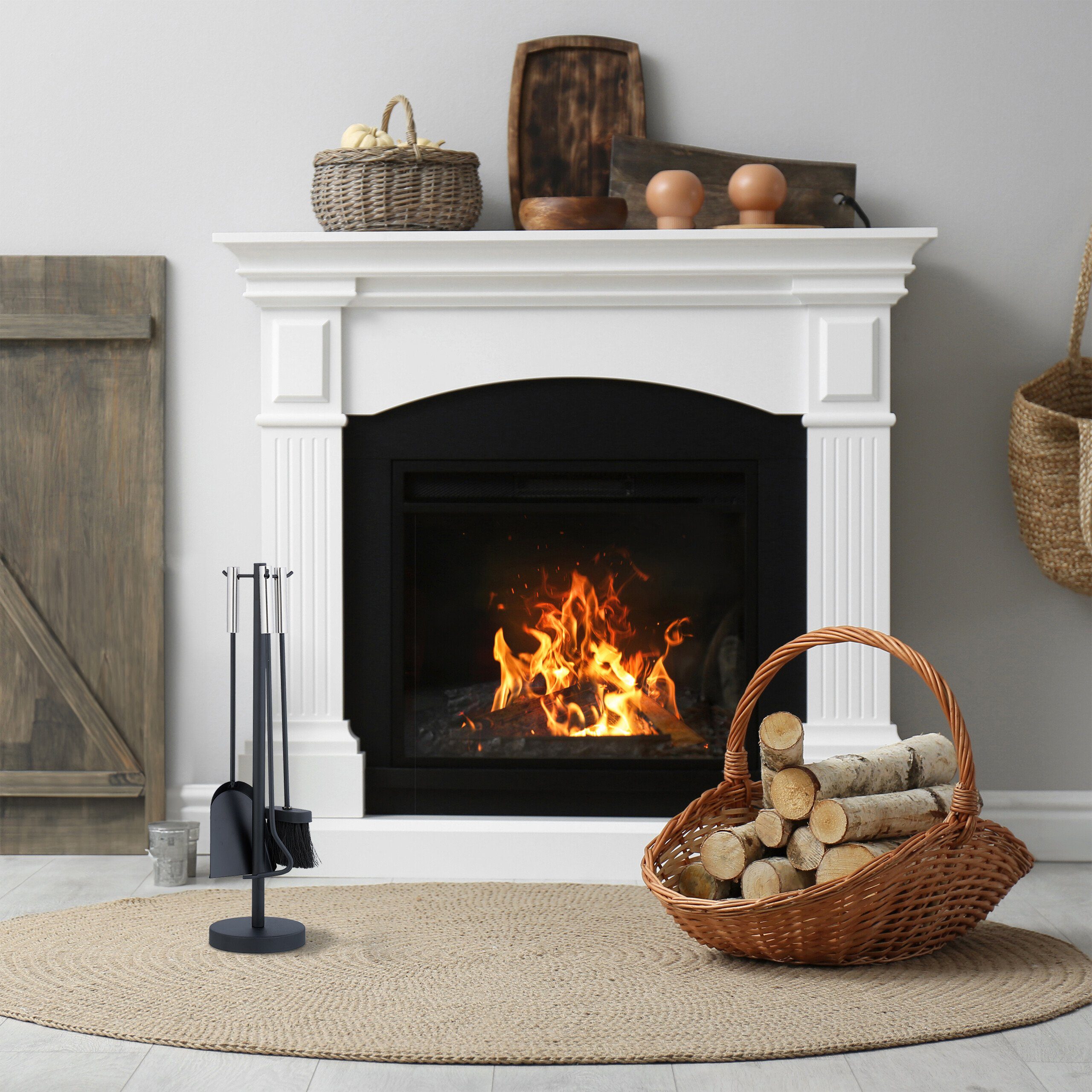relaxdays Kamingarnitur 4-teiliges Kaminbesteck in Schwarz günstig online kaufen