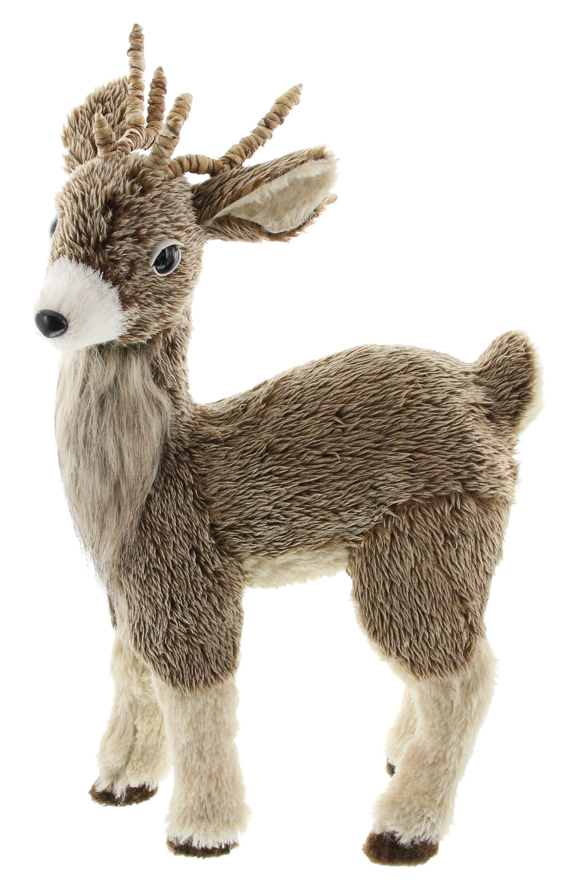Dekoleidenschaft Dekofigur "Rentier" mit Fell in 2 Größen, 49 / 69 cm hoch, große Tierfigur (1 St), Weihnachtsdeko stehend, Tierdeko, Weihnachtsfigur