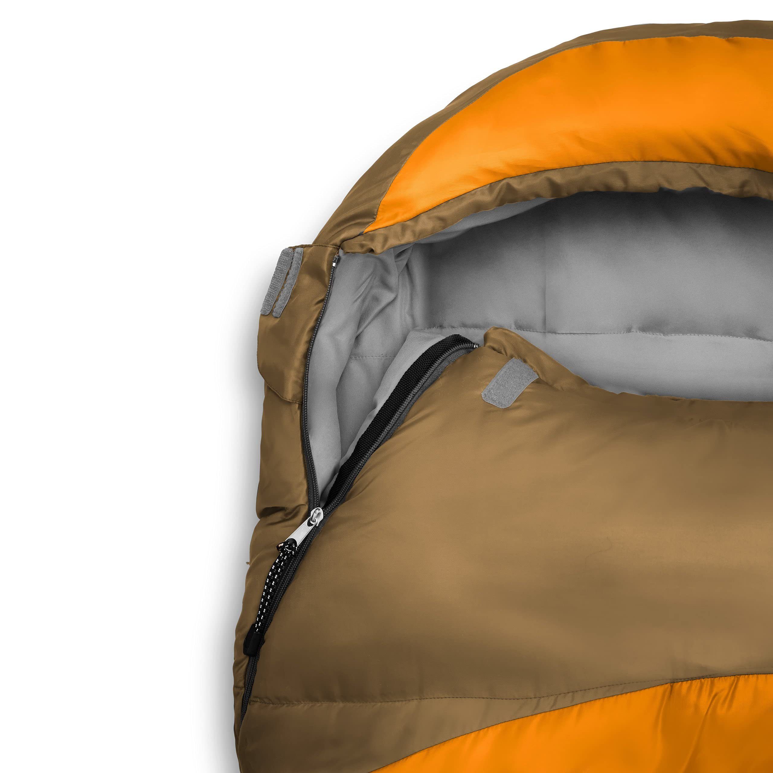 Camping Tomorrow 230x80x55 atmungsaktiv Wärmekragen Schlafsack wasserabweisend Lumaland orange Tasche, Mumienschlafsack mit Where