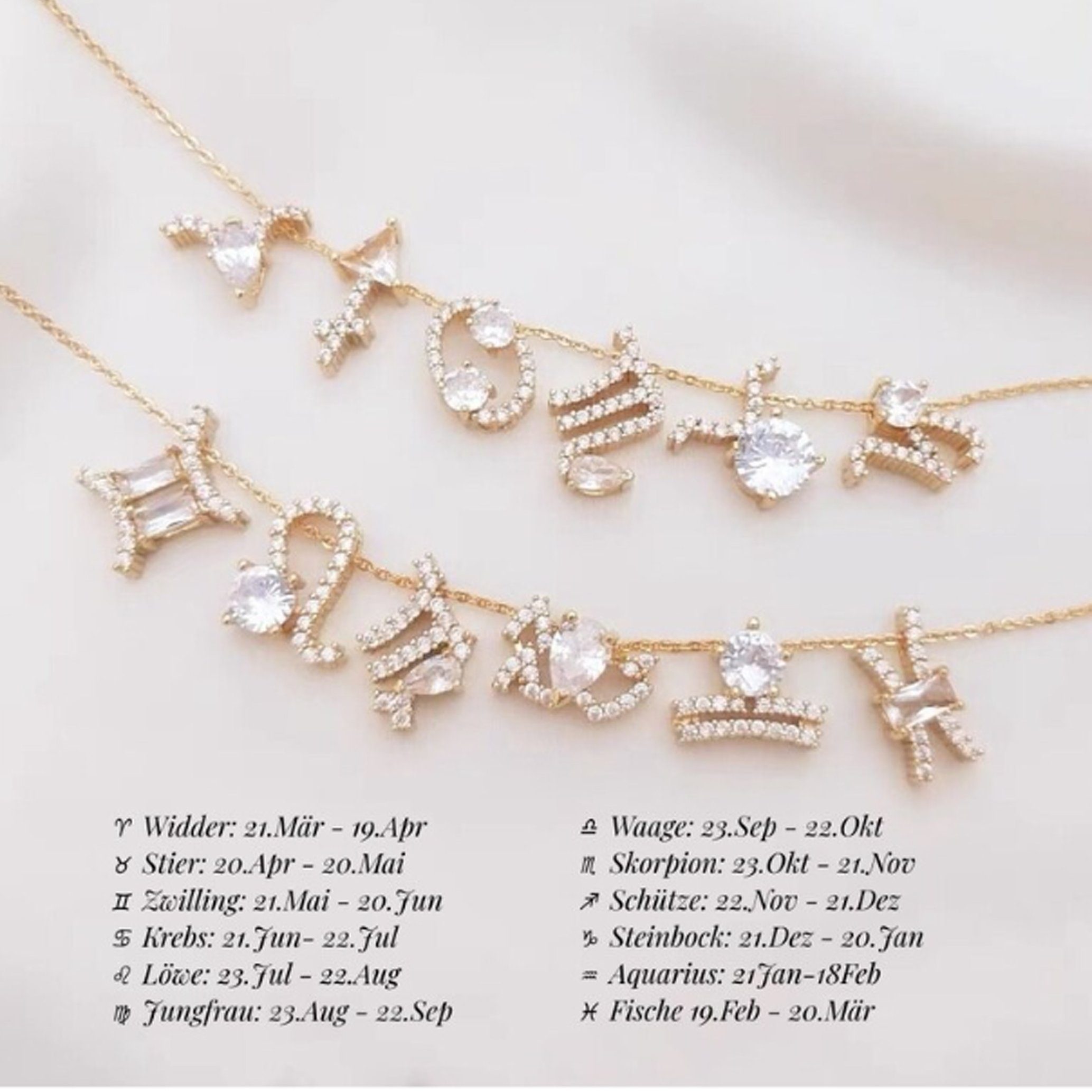 Horoskop Halskette, GOLDEN mit Kette, & Anhänger 18 Sternzeichen Kette K Anhänger Charm Diamant Fische