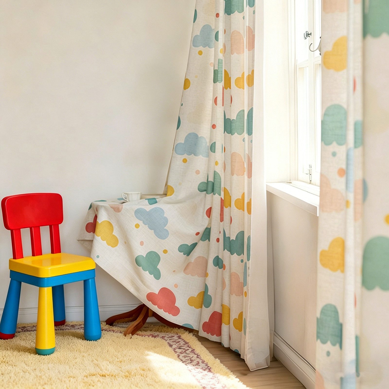 Sunicol Gardine Kinderzimmer Regenbogen Vorhang Voile mit Kräuselband 2er Set, Mädchen Baby Schlafzimmer Vorhänge – Bild 5 von 5