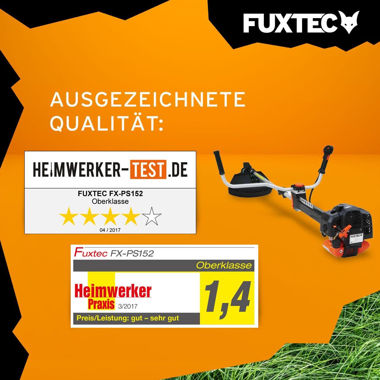 FUXTEC Benzin-Motorsense FX-PS152, 44 cm Arbeitsbreite Messer, 52ccm 3PS Highend Anti-Vibrationseinrichtung Profi-Komfort-Tragegurt