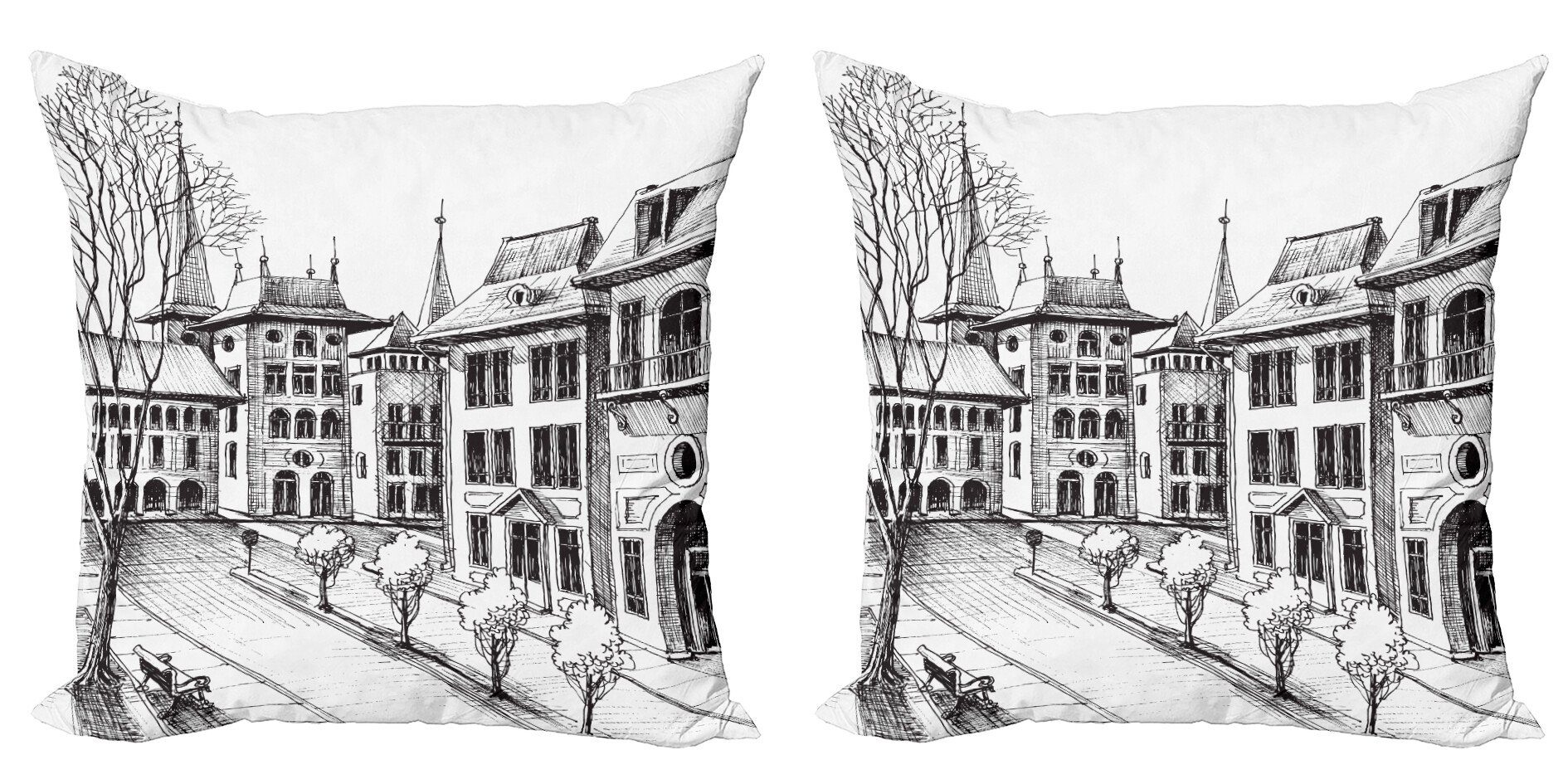 Kissenbezüge Modern Accent Doppelseitiger Digitaldruck, Abakuhaus (2 Stück), Stadt Herbst in alten europäischen Stadt