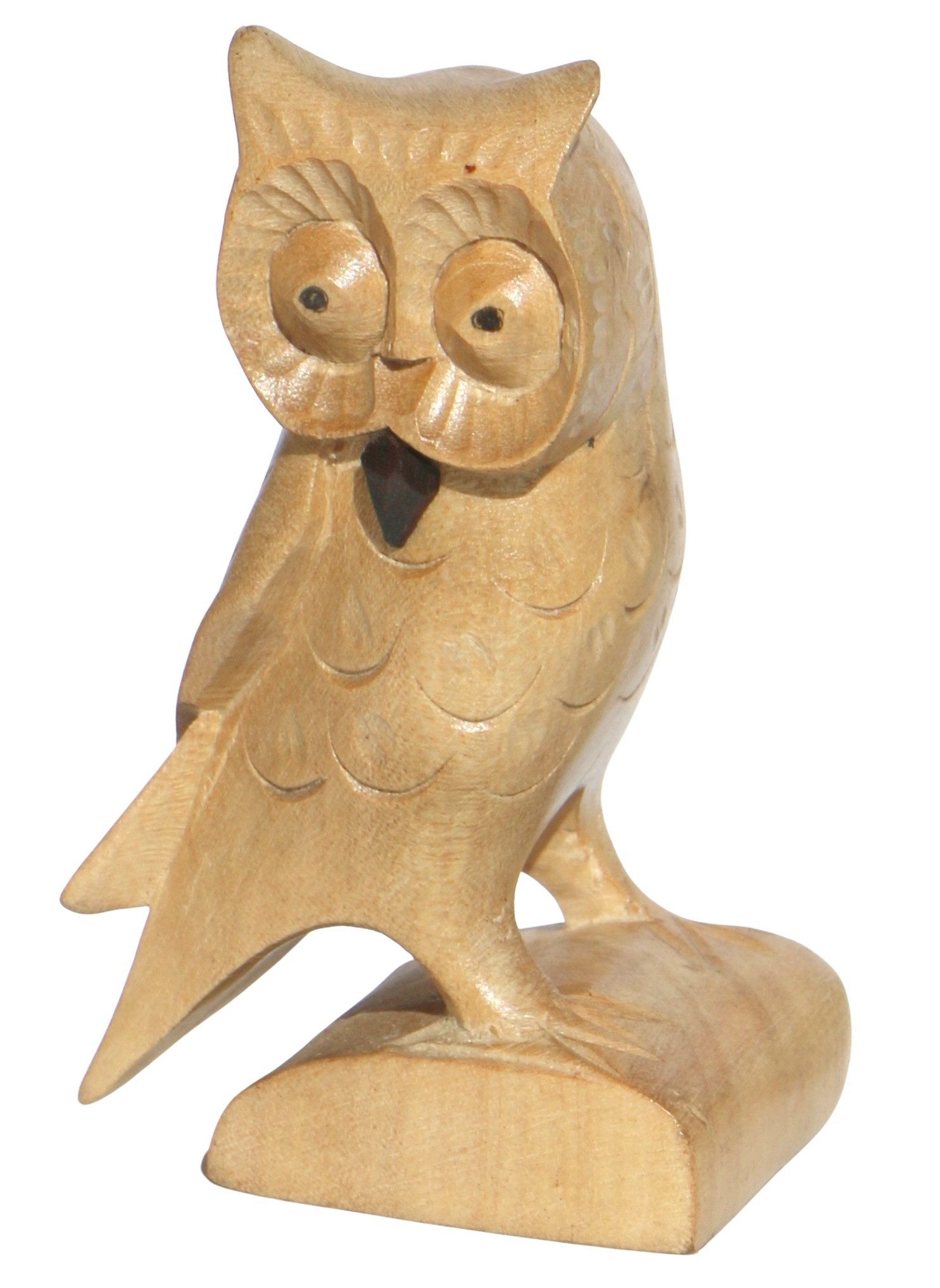 Tierfigur Eule auf Sockel Holz-Figur Uhu Tier Dekoration Handarbeit