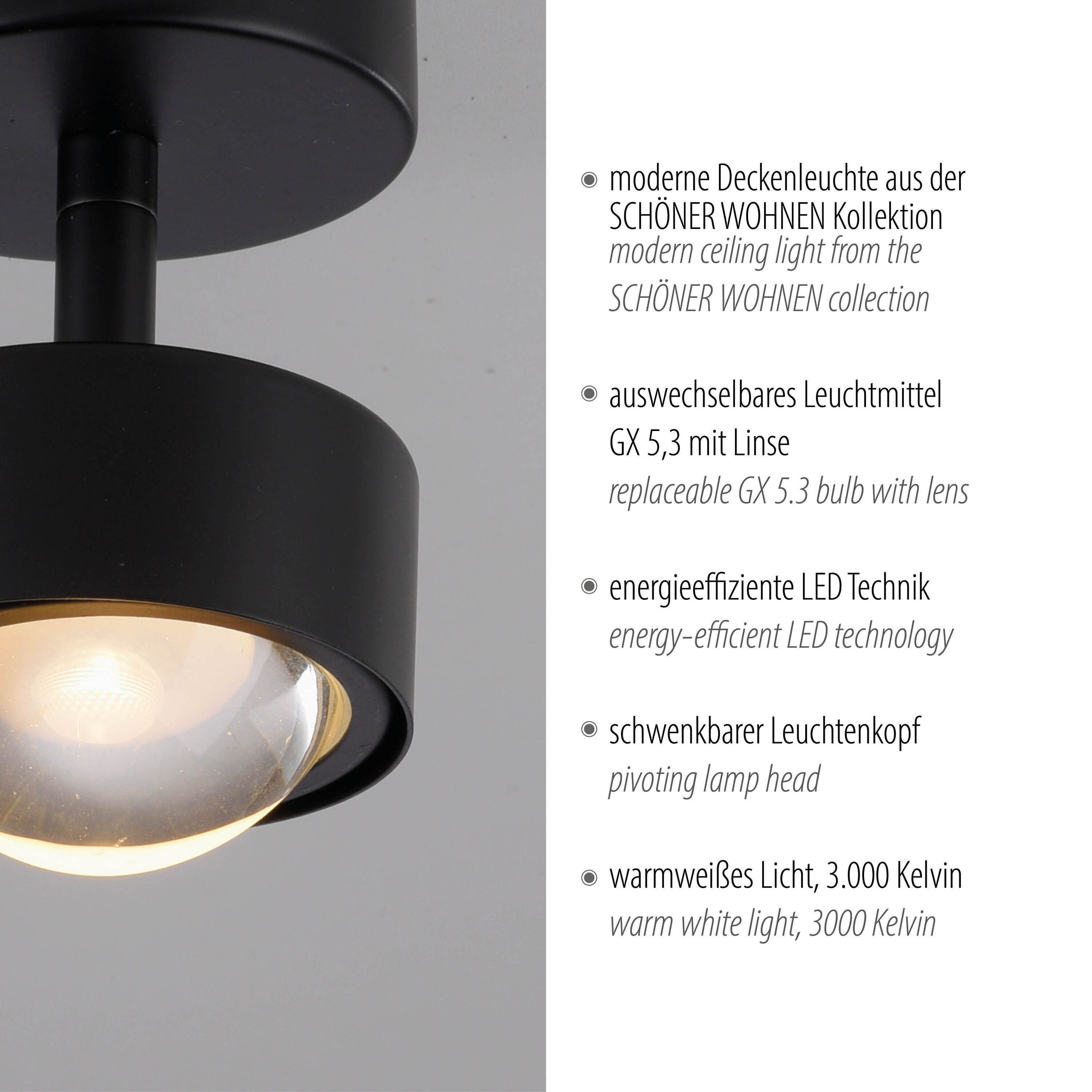 SCHÖNER WOHNEN-Kollektion LED Deckenleuchte LED Deckenlampe KULU, Dreh- und schwenkbar, LED, warmweiß