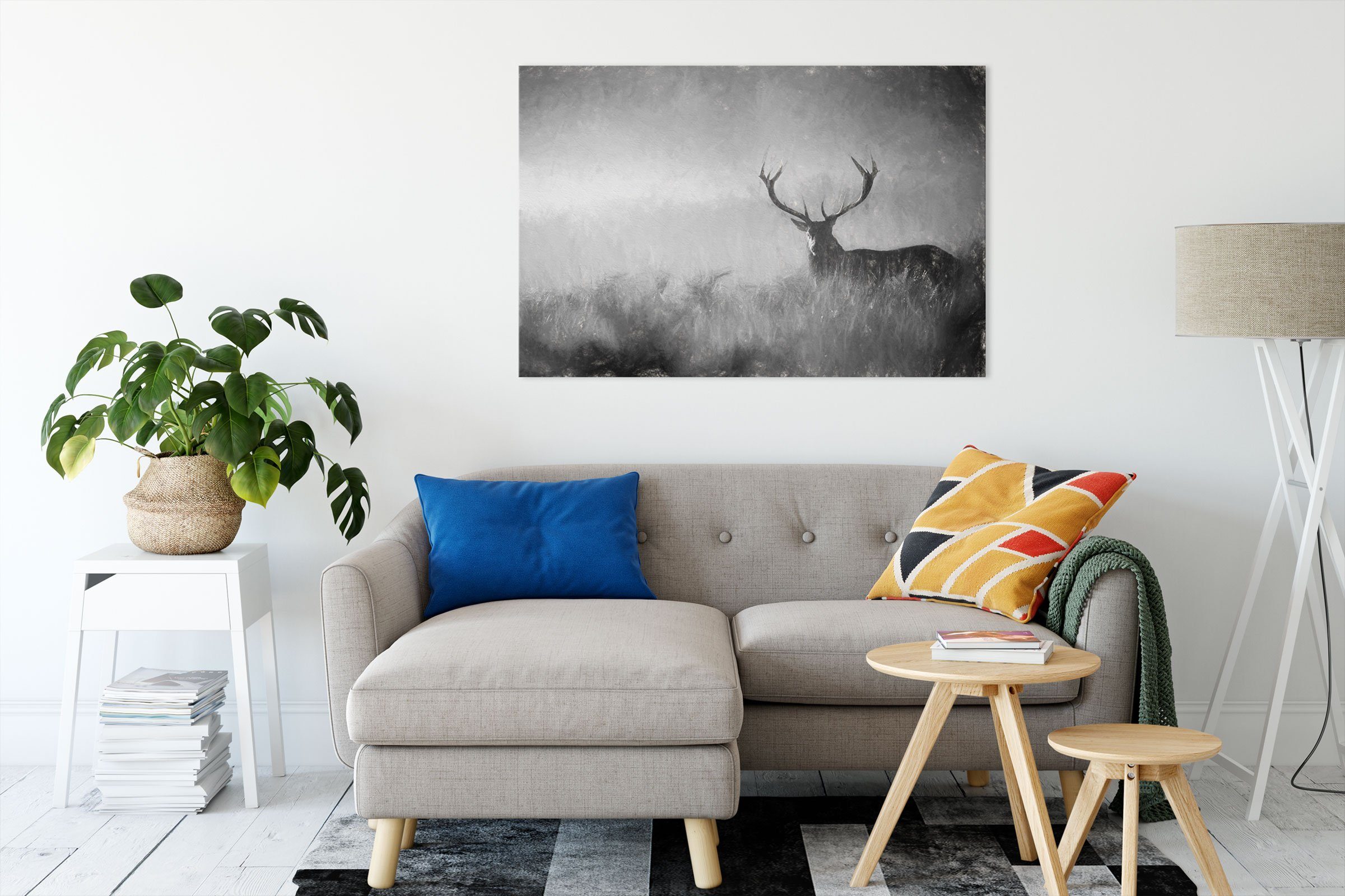 Pixxprint Leinwandbild Rotwild Hirsch im Nebel Kunst, Rotwild Hirsch im Neb günstig online kaufen
