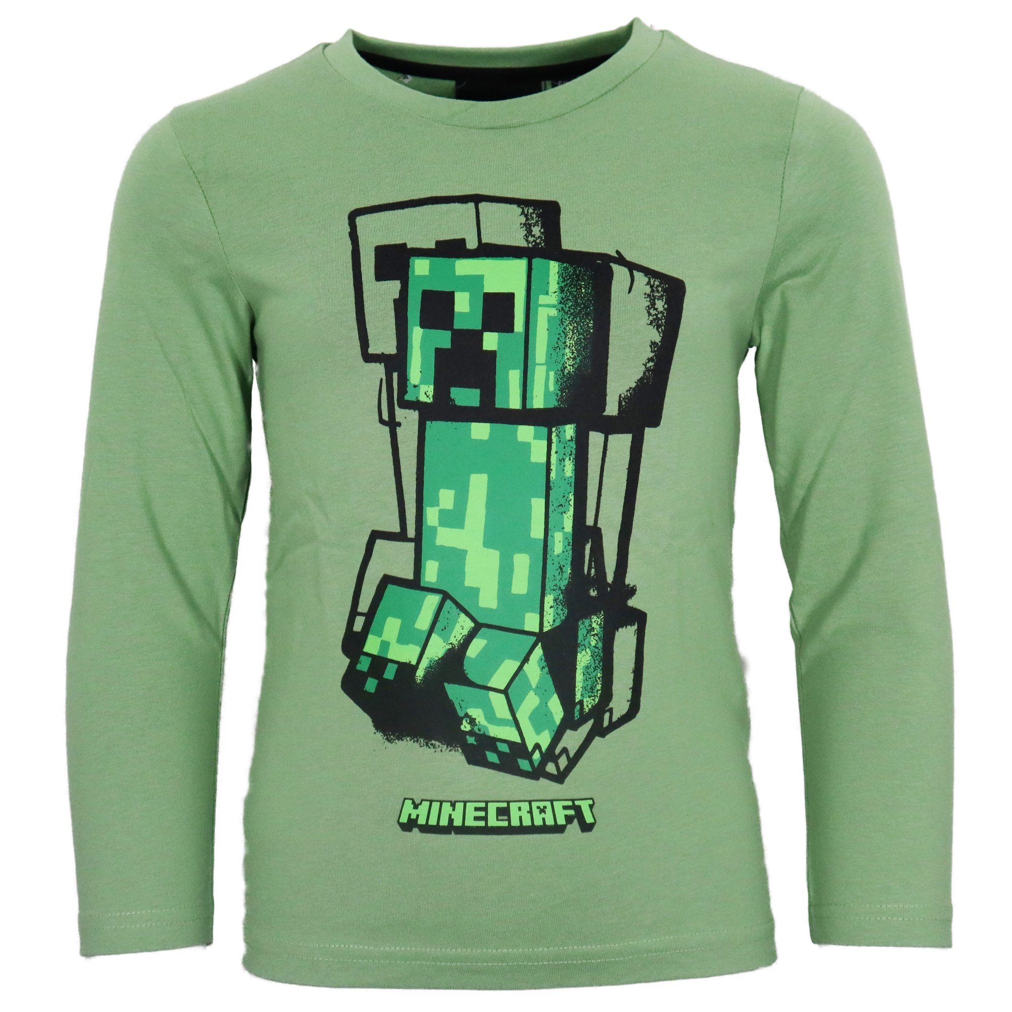 116 Langarmshirt Minecraft 152, Gamer Jungen bis langarm Shirt Creeper Kinder 100% Baumwolle Minecraft Gr.