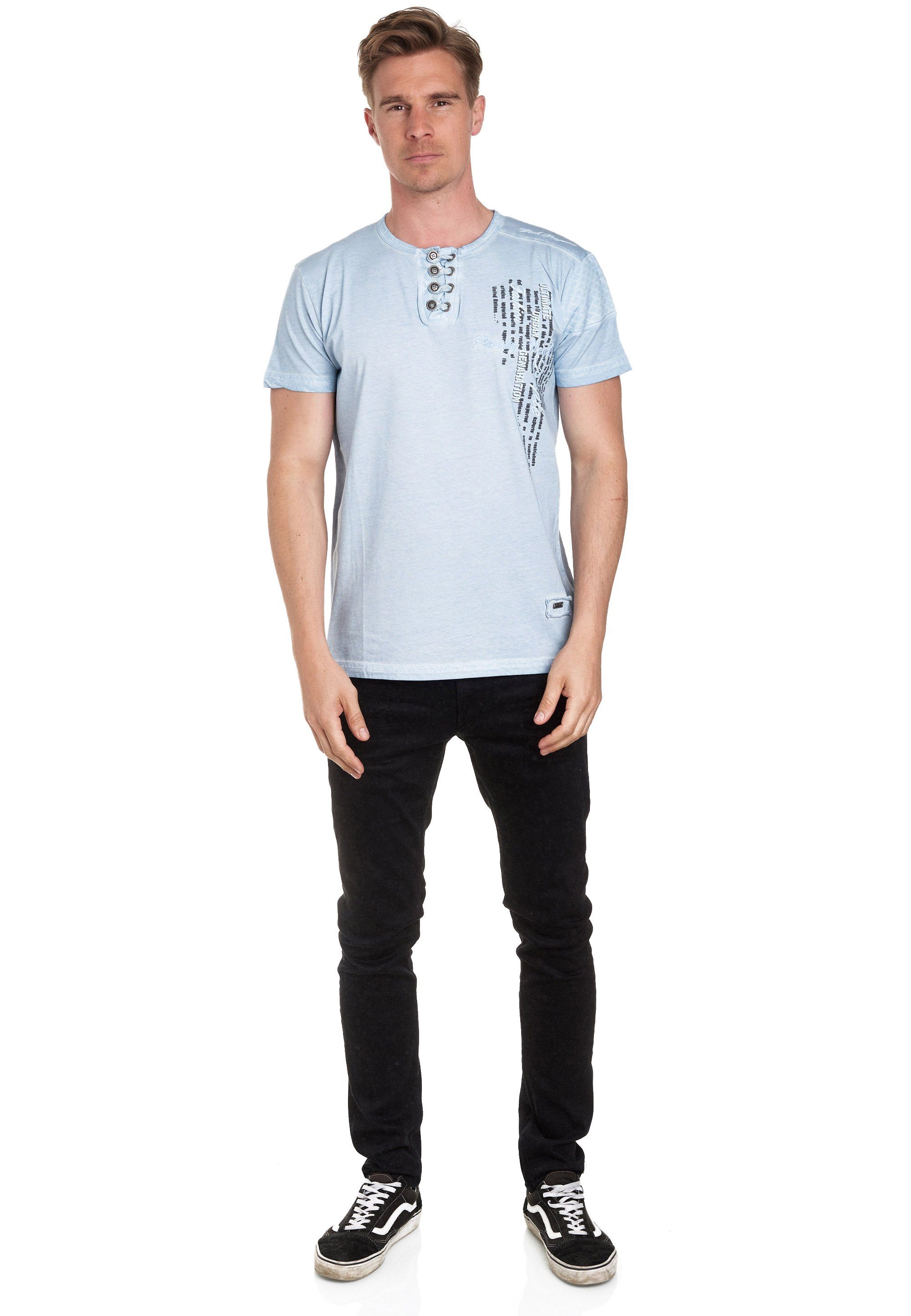 Rusty T-Shirt mit Knopfleiste schicker Neal hellblau